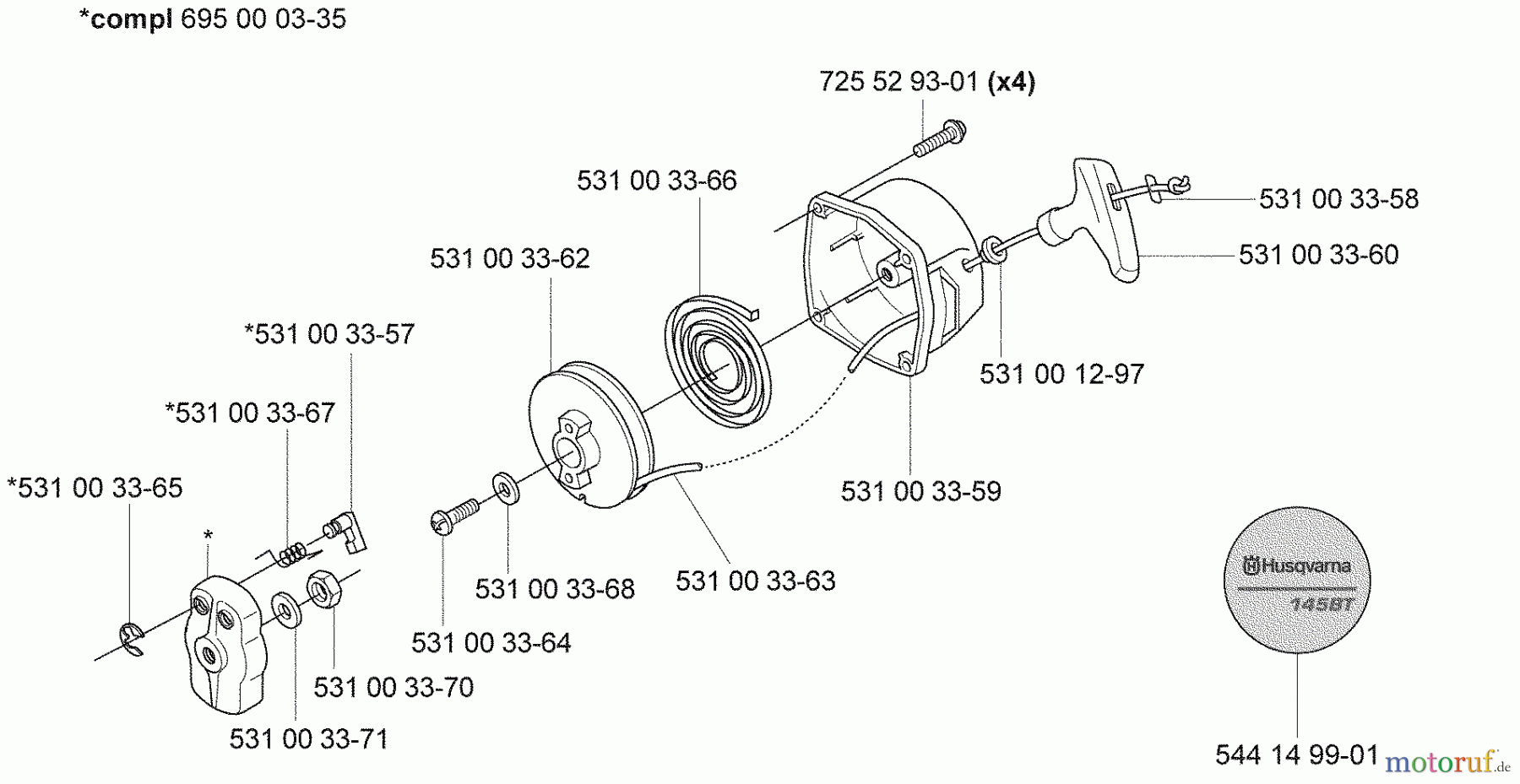  Husqvarna Bläser / Sauger / Häcksler / Mulchgeräte 145 BT - Husqvarna Backpack Blower (2005-08 & After) Starter Assy.
