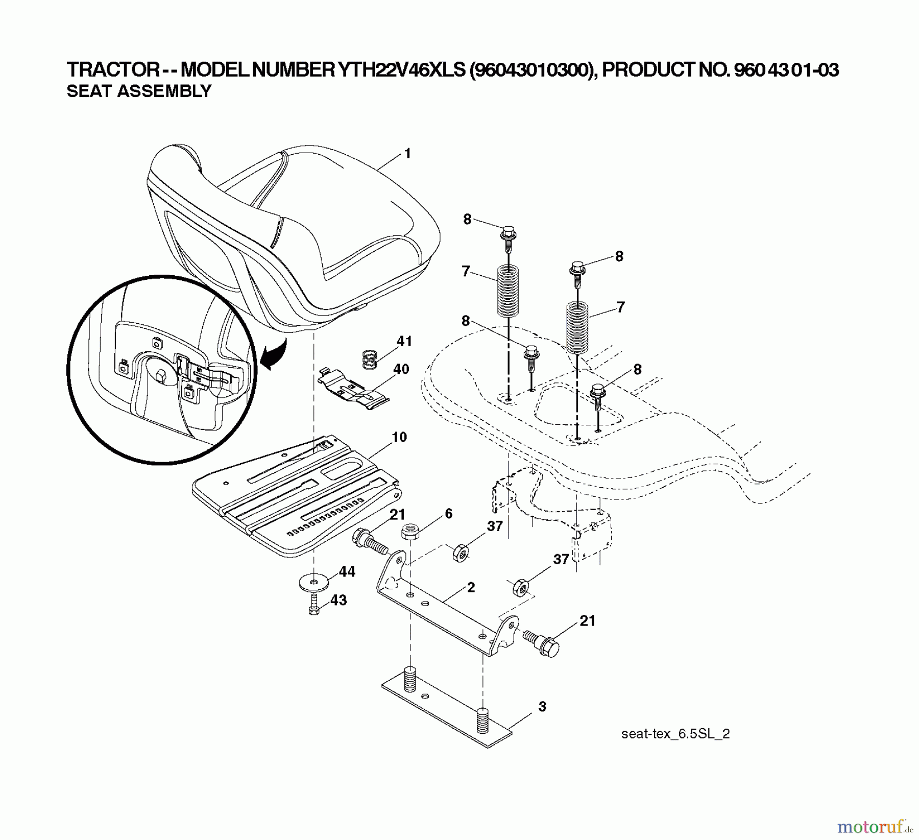 Husqvarna Rasen und Garten Traktoren YTH 26V54 (96043011101) - Husqvarna Yard Tractor (2010-12 & After) SEAT