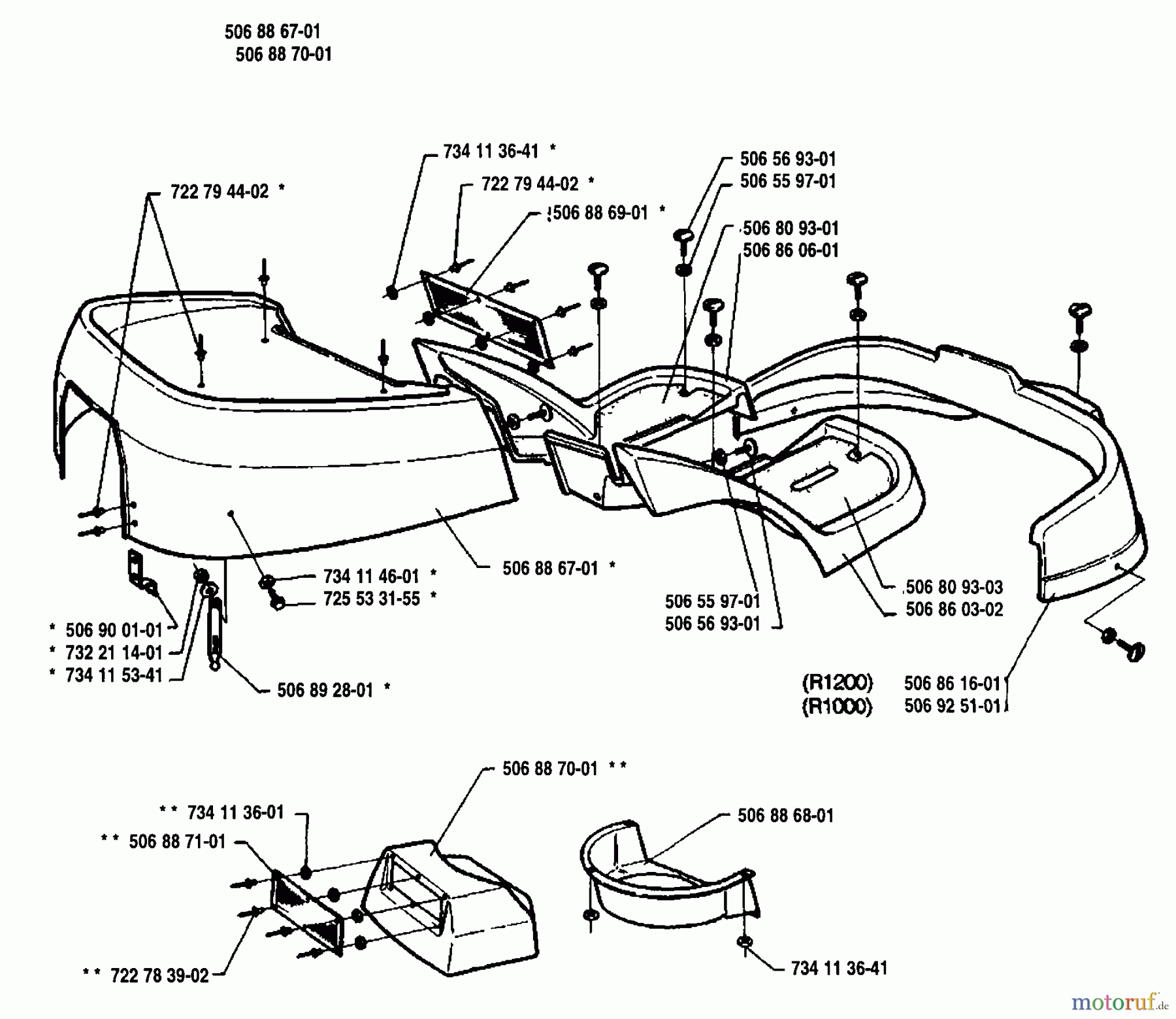 Husqvarna Reitermäher, Motor hinten Rider 1200 - Husqvarna Rear-Engine Rider (1995-03 to 1996-07) Cover Assembly