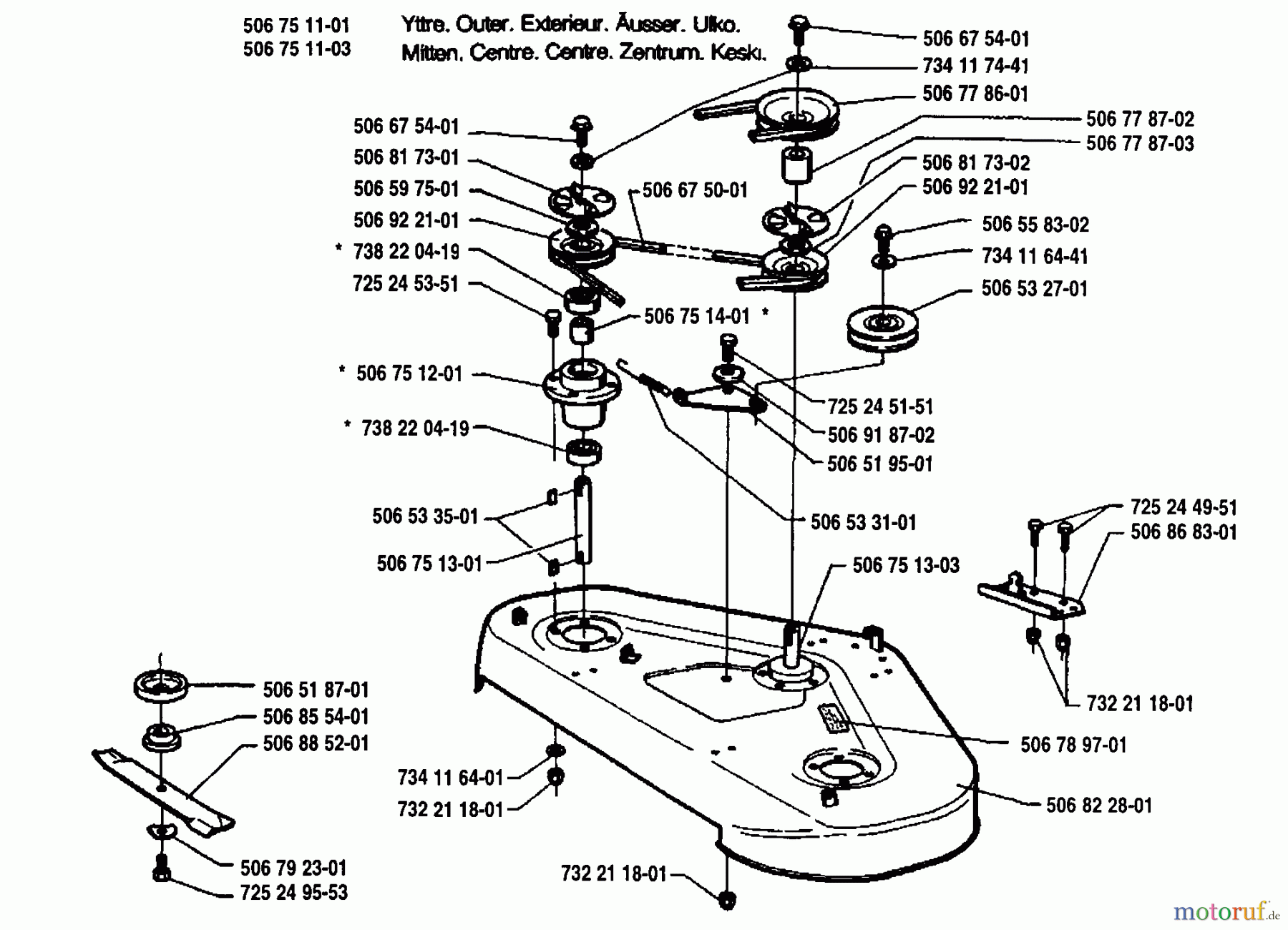 Husqvarna Reitermäher, Motor hinten Rider 1200 - Husqvarna Rear-Engine Rider (1995-03 to 1996-07) Cutter Deck Assembly (R 1200)
