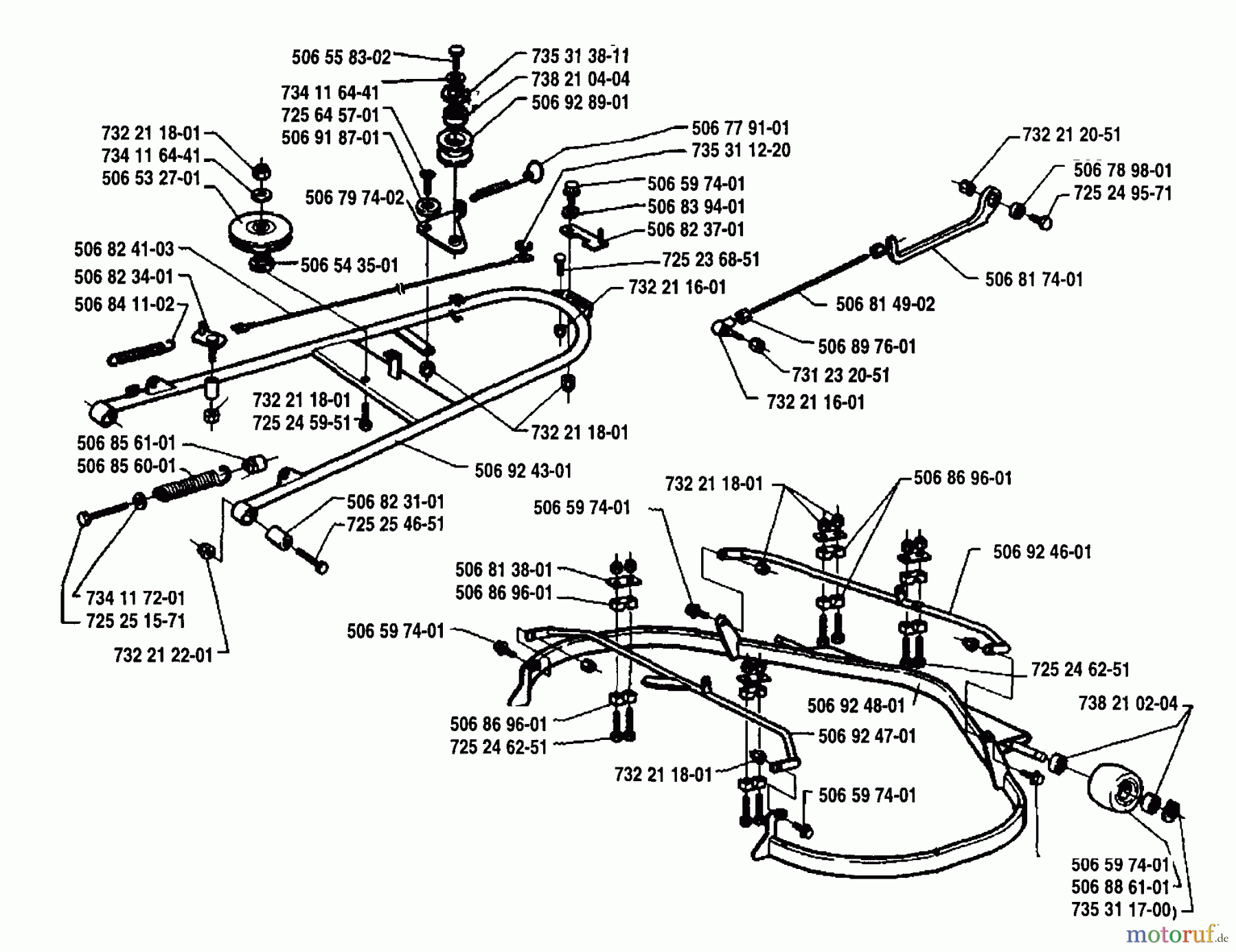 Husqvarna Reitermäher, Motor hinten Rider 1200 - Husqvarna Rear-Engine Rider (1995-03 to 1996-07) Cutter Deck Lift Assembly (R 1000)