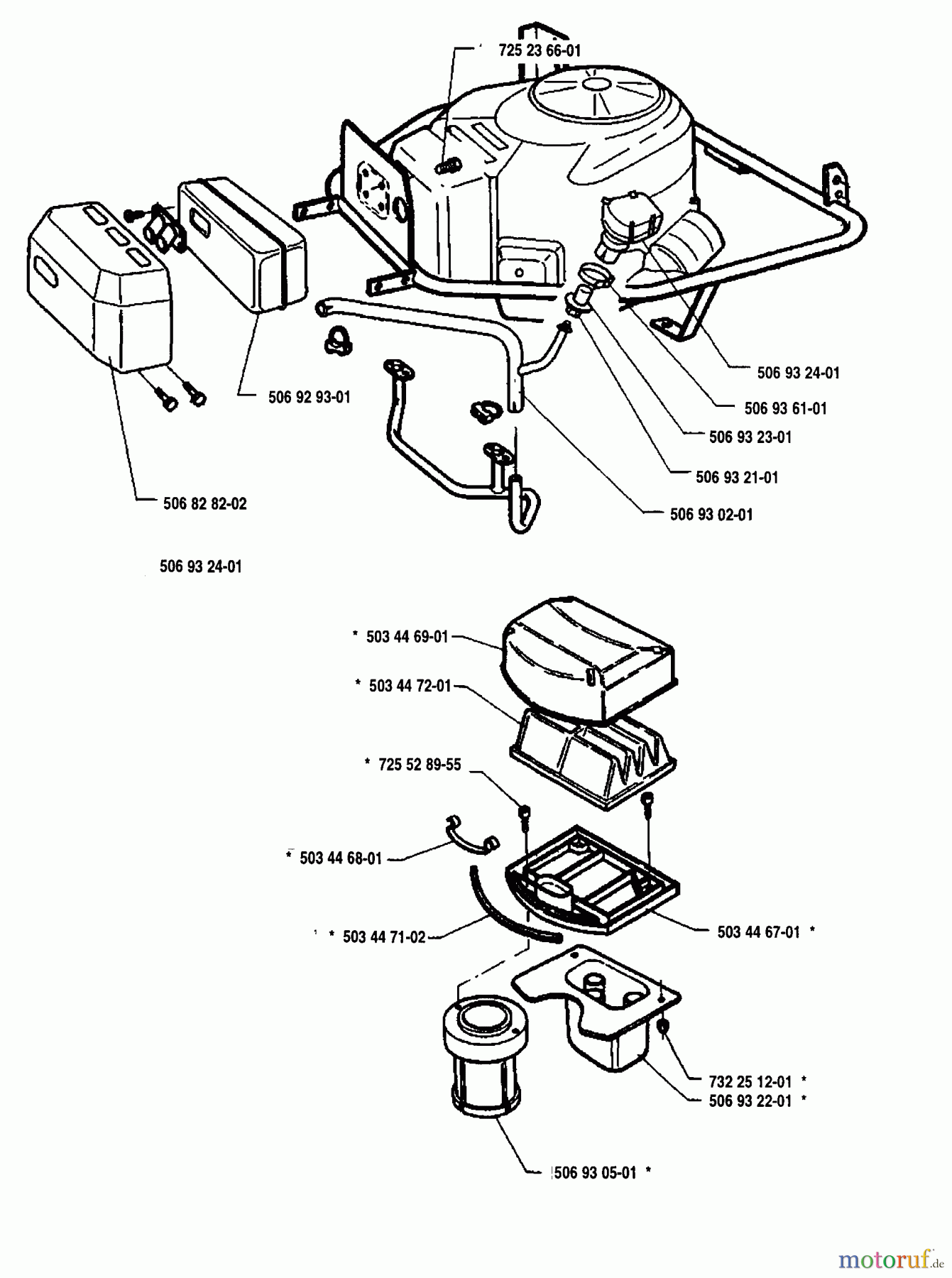 Husqvarna Reitermäher, Motor hinten Rider 1000 - Husqvarna Rear-Engine Rider (1995-03 & After) Engine Cover And Air Filter/Carburetor
