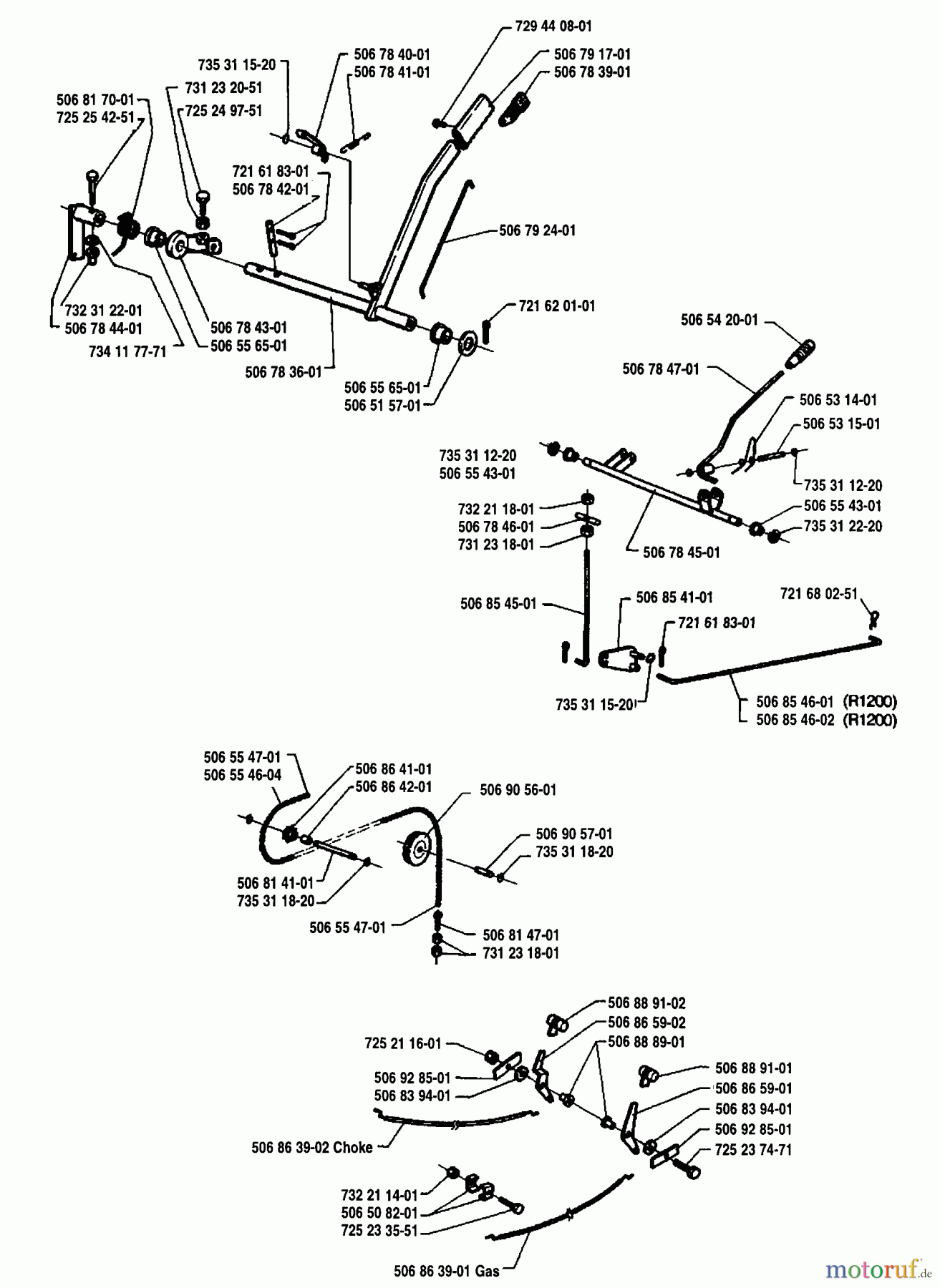 Husqvarna Reitermäher, Motor hinten Rider 1200 - Husqvarna Rear-Engine Rider (1995-03 to 1996-07) Shift Lever Assembly