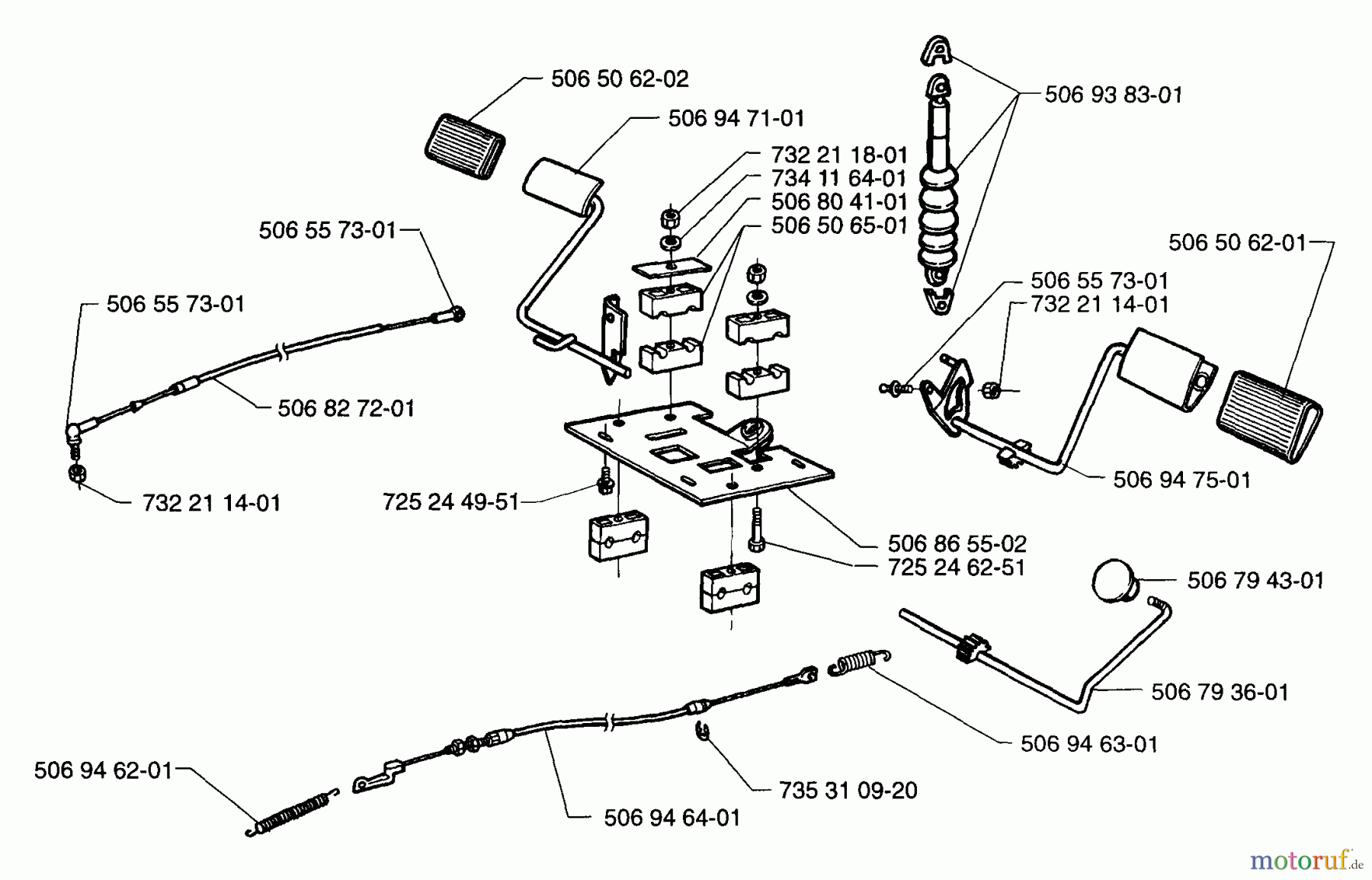  Husqvarna Reitermäher, Motor hinten Rider 1200 - Husqvarna Rear-Engine Rider (1996-08 to 1997-12) Pedal Assembly