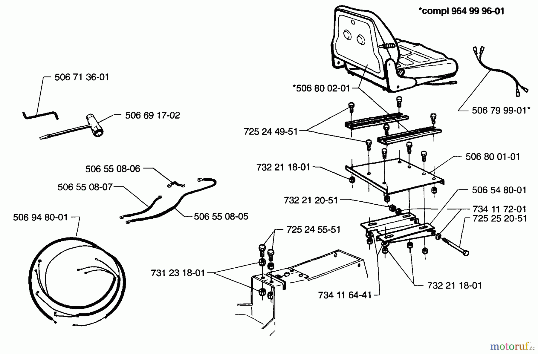 Husqvarna Reitermäher, Motor hinten Rider 1200 - Husqvarna Rear-Engine Rider (1996-08 to 1997-12) Seat And Accessories