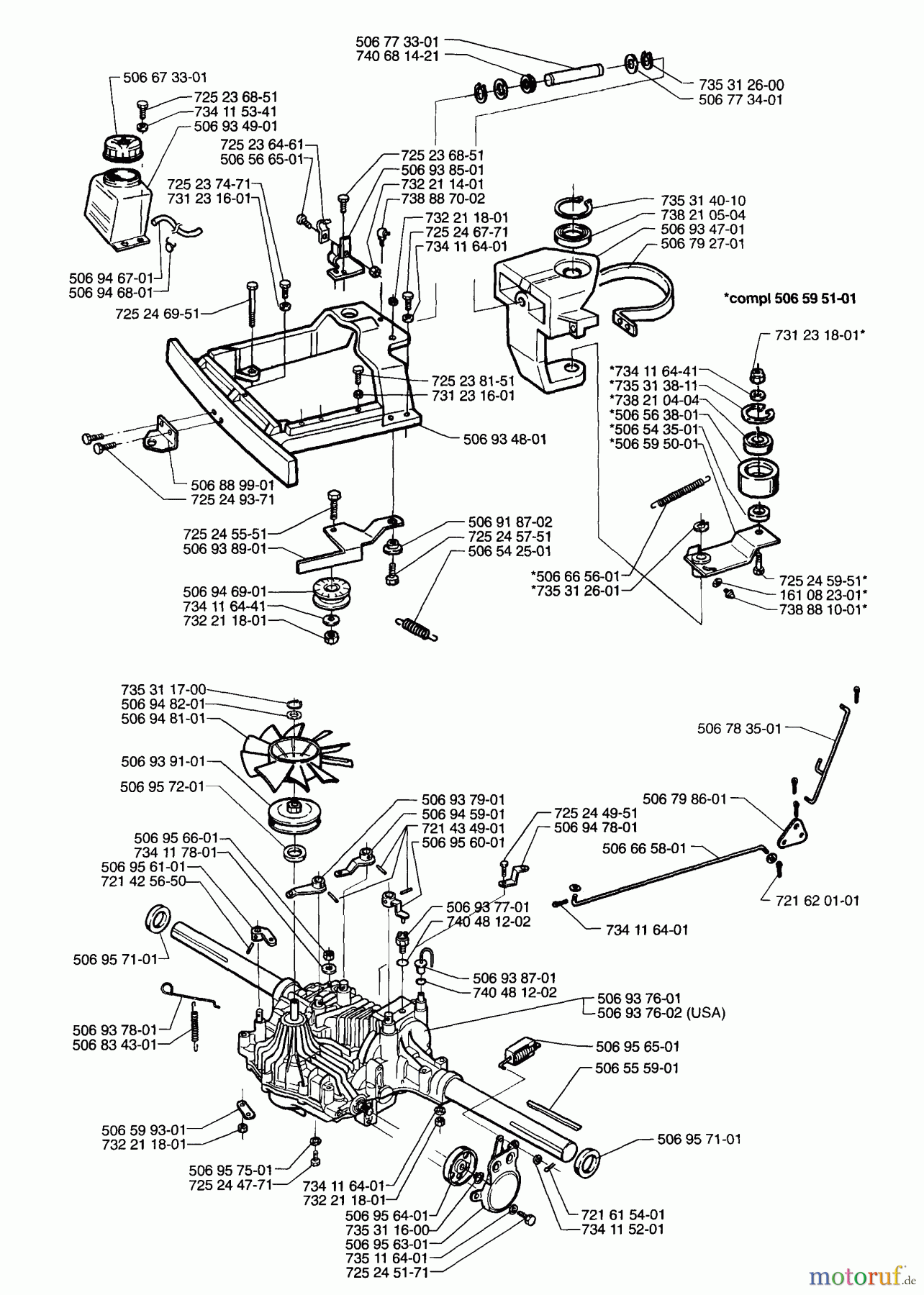 Husqvarna Reitermäher, Motor hinten Rider 1200 - Husqvarna Rear-Engine Rider (1996-08 to 1997-12) Tank And Steering Assembly