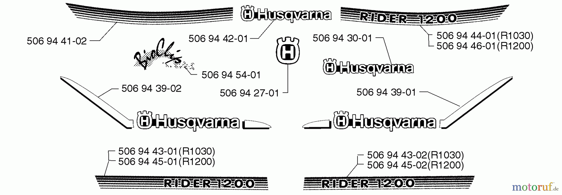 Husqvarna Reitermäher, Motor hinten Rider 1200 - Husqvarna Rear-Engine Rider (1998-01 & After) Decals