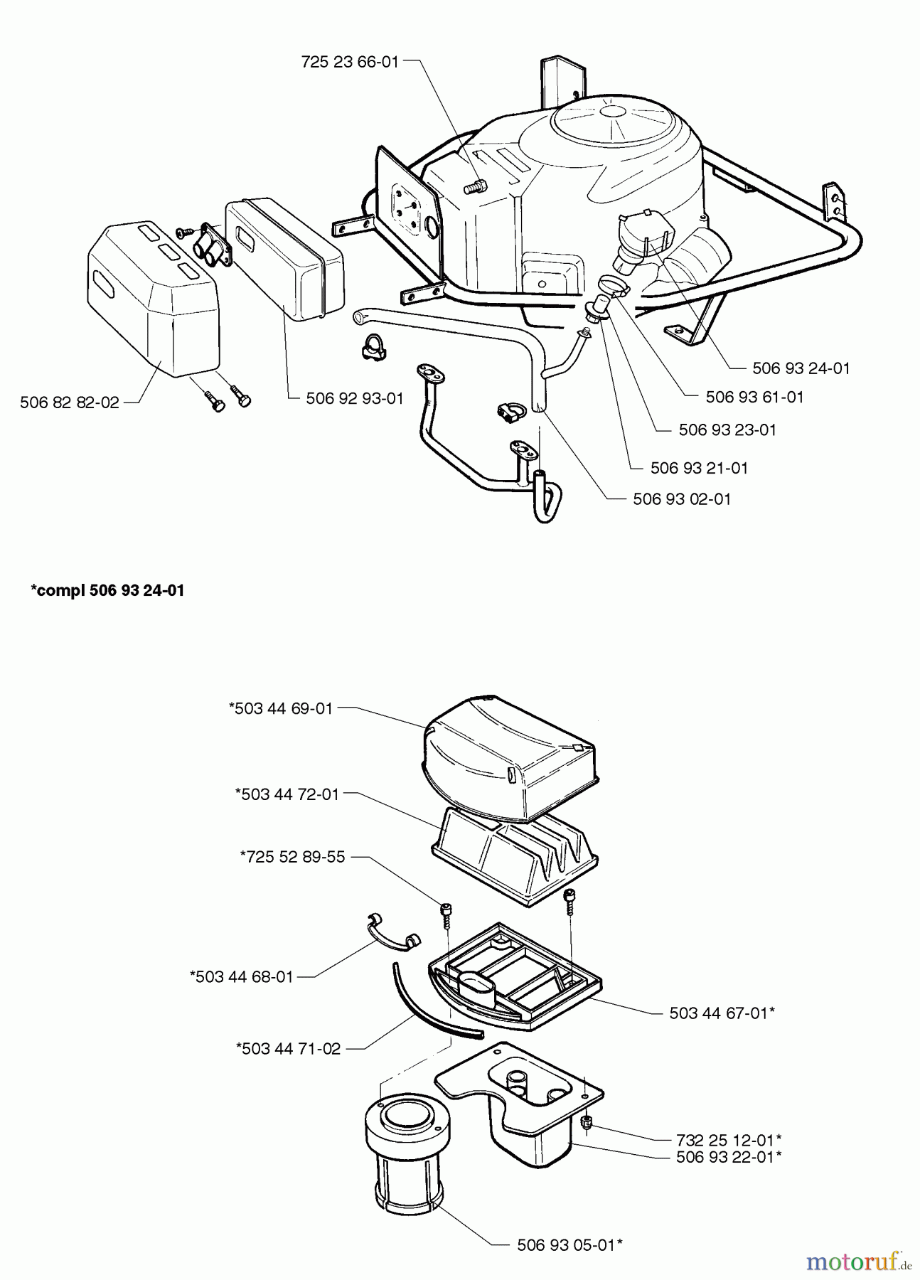Husqvarna Reitermäher, Motor hinten Rider 1200 - Husqvarna Rear-Engine Rider (1998-01 & After) Engine And Air Filter Assembly