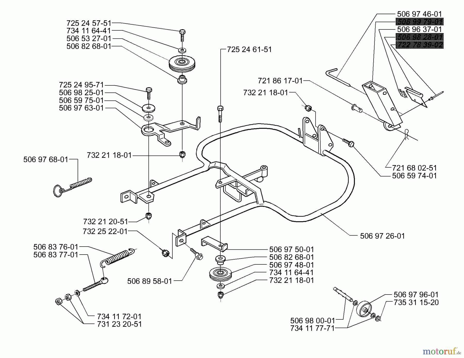 Husqvarna Reitermäher, Motor hinten Rider 14 Pro - Husqvarna Rear-Engine Rider (2000-02 & After) Deck Support