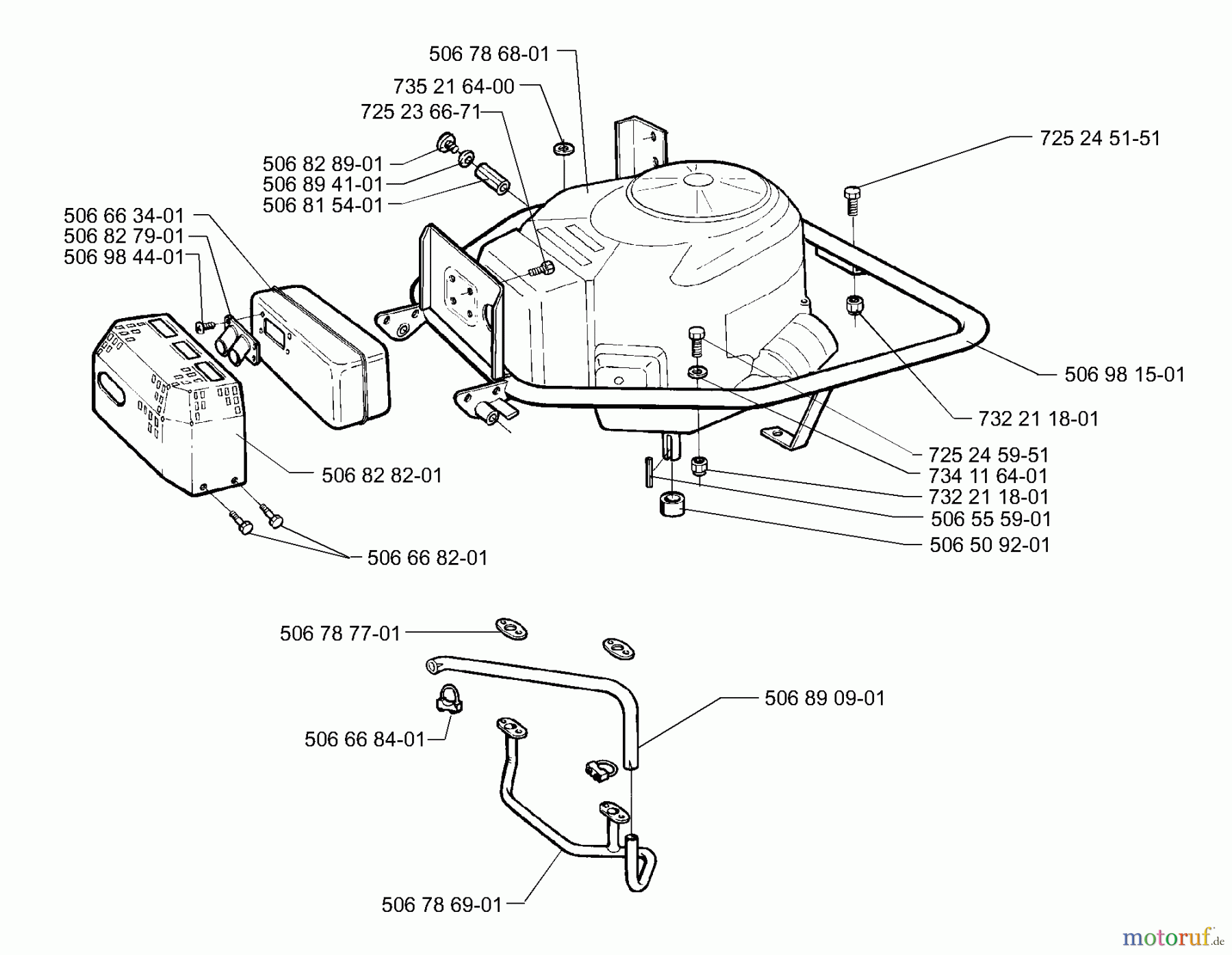 Husqvarna Reitermäher, Motor hinten Rider 14 Pro - Husqvarna Rear-Engine Rider (2000-02 & After) Engine (USA)