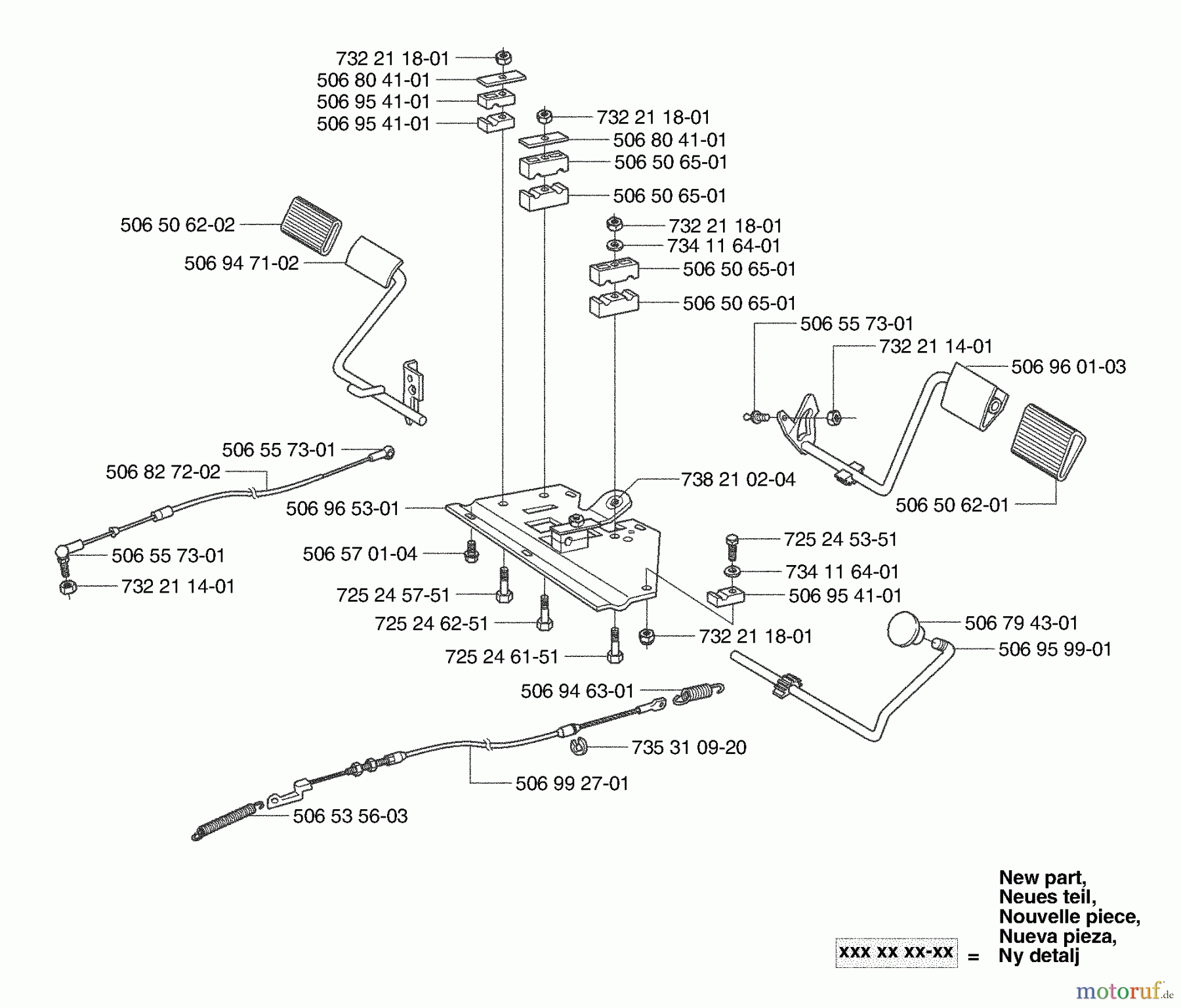 Husqvarna Reitermäher, Motor hinten Rider 155 - Husqvarna Rear-Engine Rider (2003-01 & After) Pedals / Cables