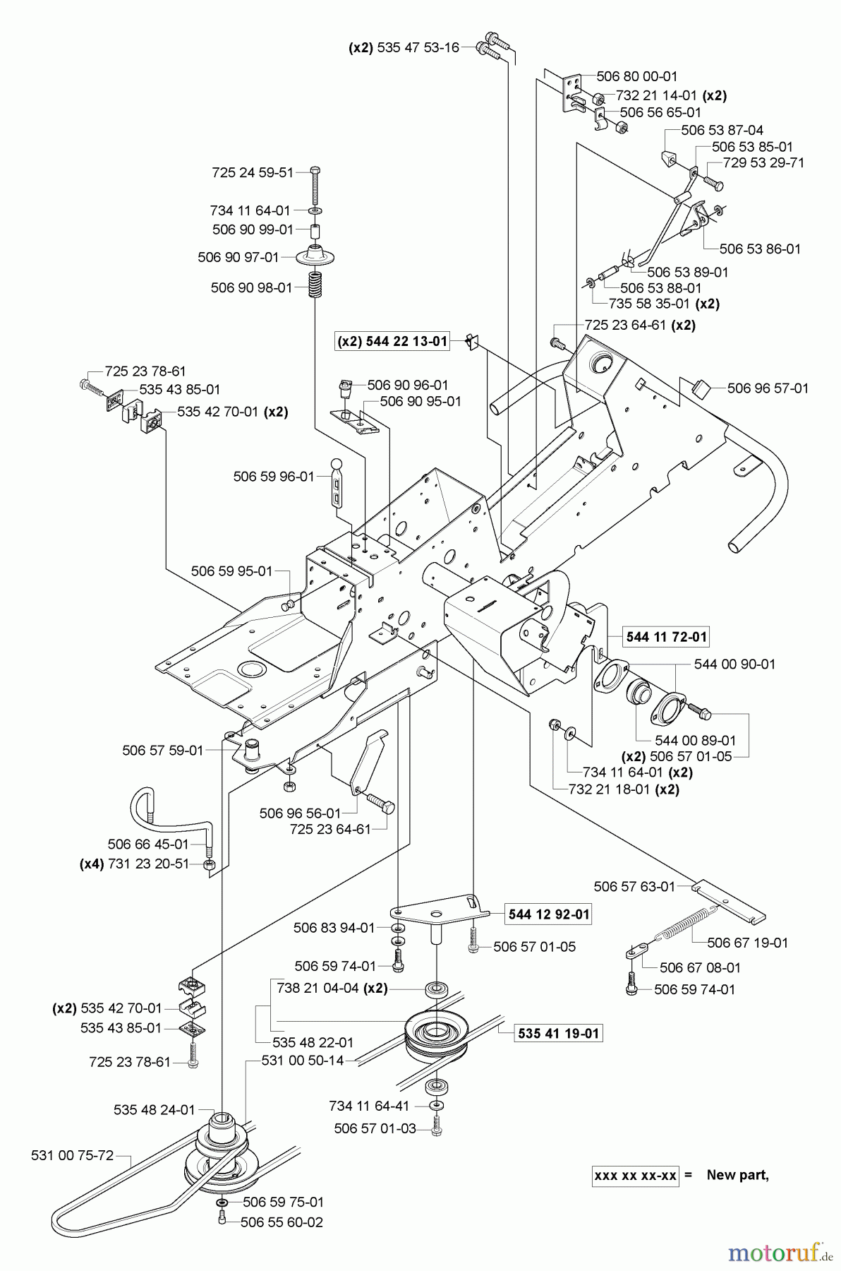 Husqvarna Reitermäher, Motor hinten Rider 155 AWD - Husqvarna Rear-Engine Rider (2006-01 & After) Chassis (Pulleys / Belts)