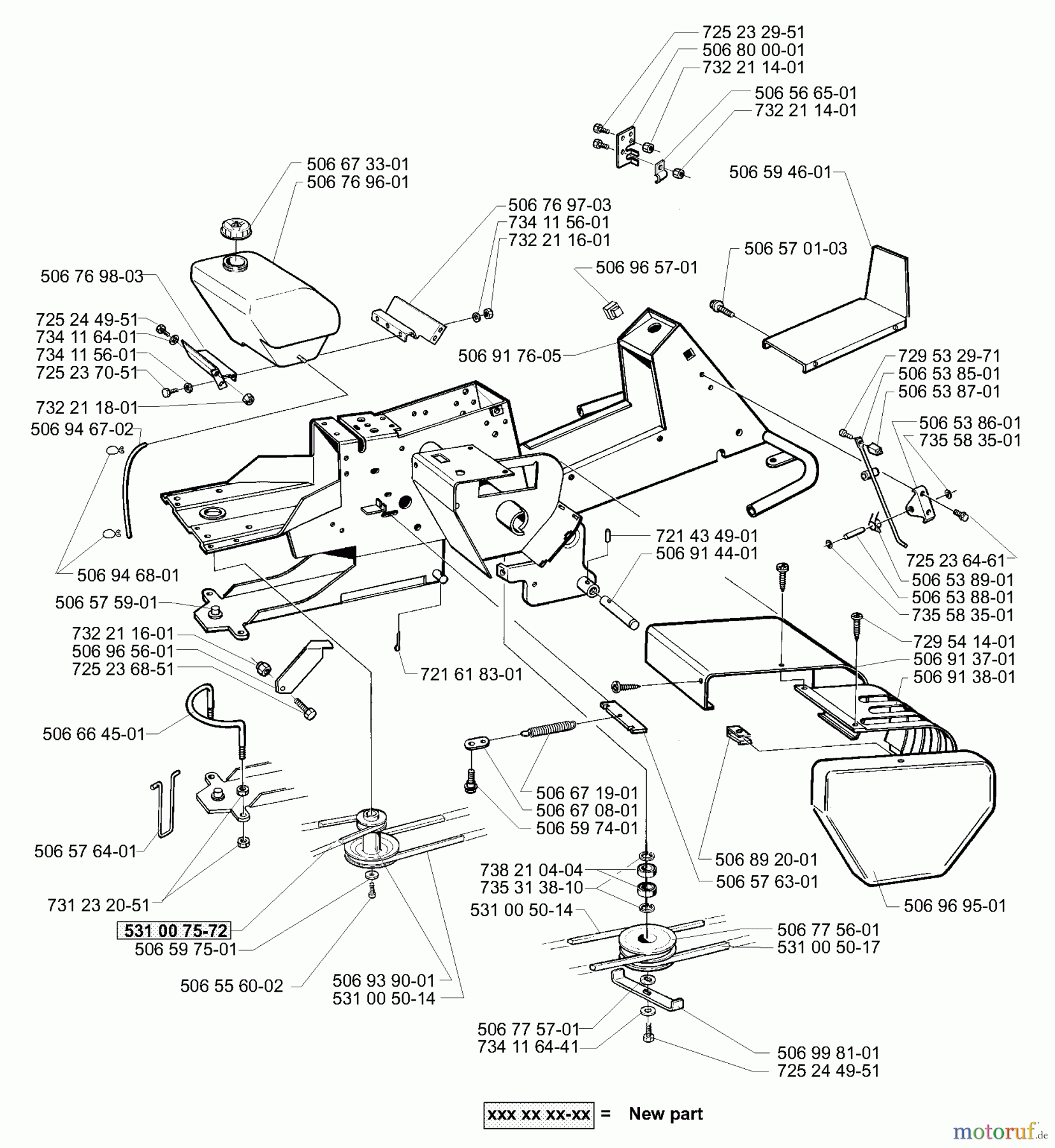 Husqvarna Reitermäher, Motor hinten Rider 16 - Husqvarna Rear-Engine Rider (2001-01 & After) Chassis