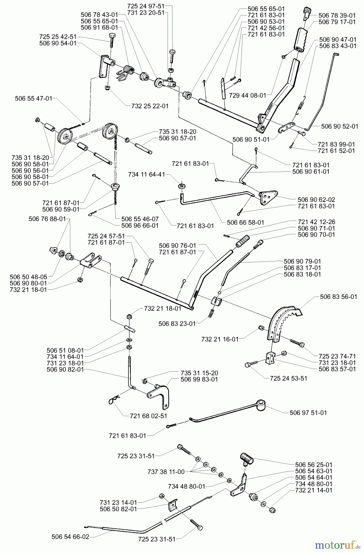 Husqvarna Reitermäher, Motor hinten Rider 16 - Husqvarna Rear-Engine Rider (2001-01 & After) Levers & Cables