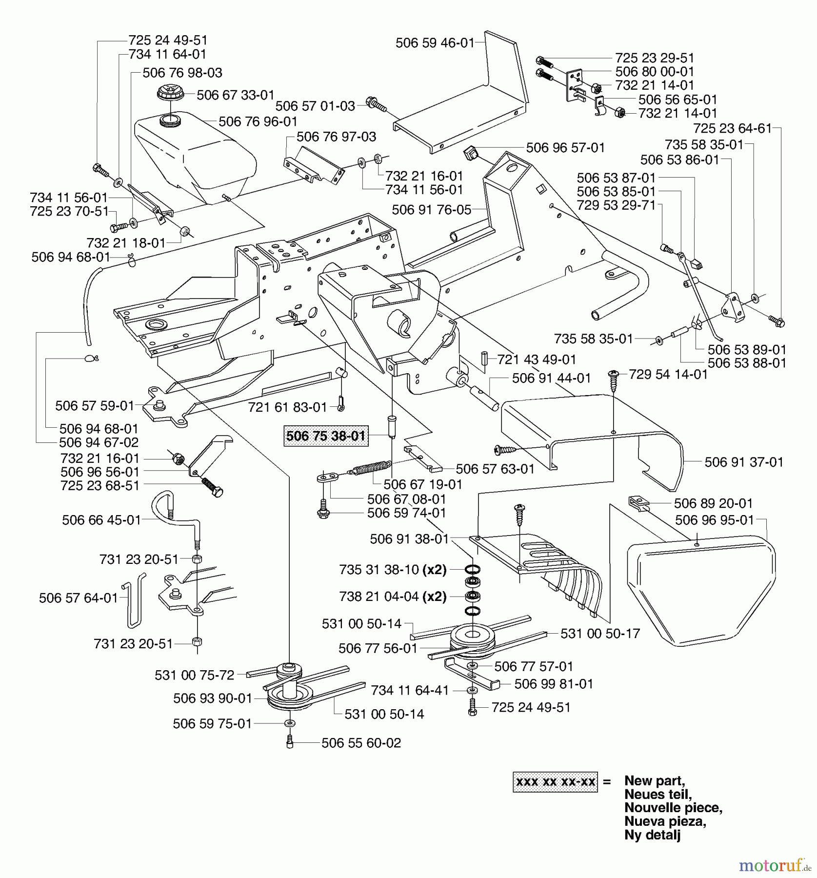  Husqvarna Reitermäher, Motor hinten Rider 16 - Husqvarna Rear-Engine Rider (2002-02 & After) Chassis