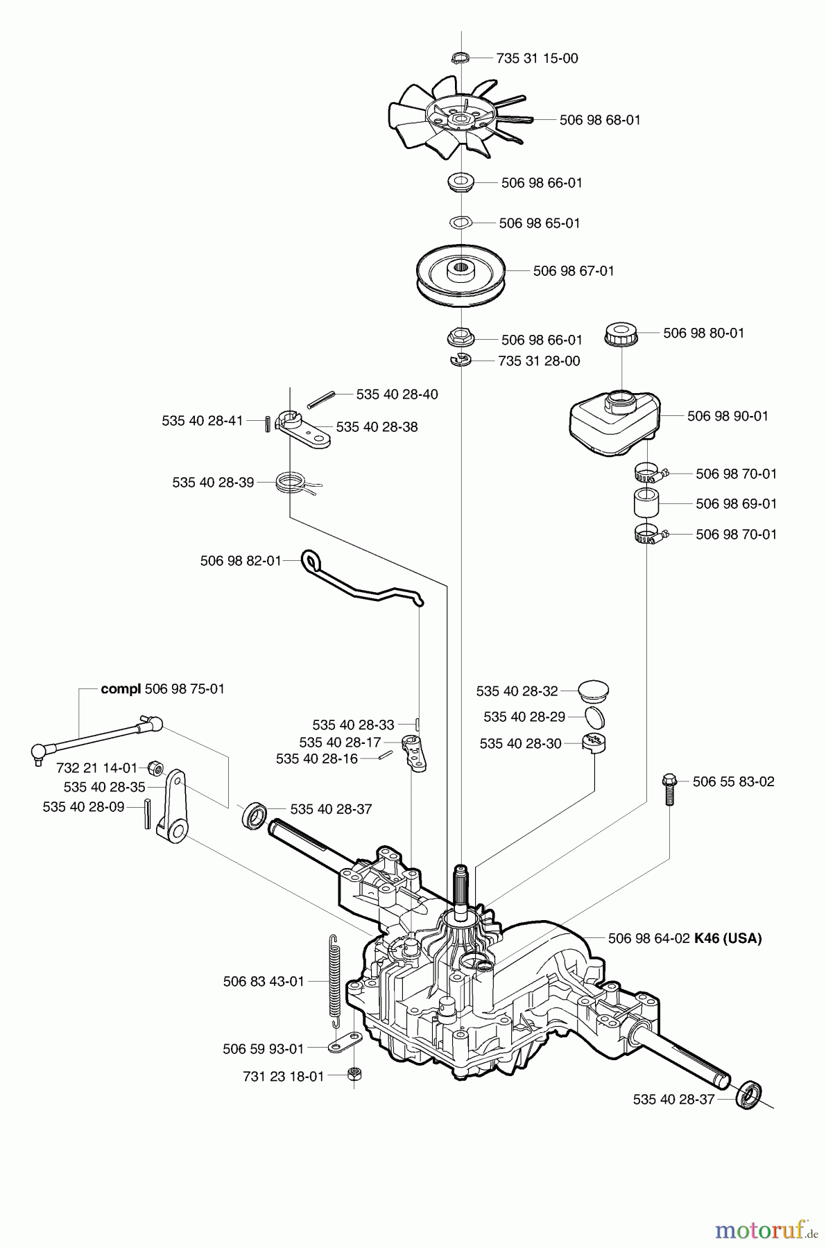 Husqvarna Reitermäher, Motor hinten Rider 16 - Husqvarna Rear-Engine Rider (2002-02 & After) Hydro Transaxle