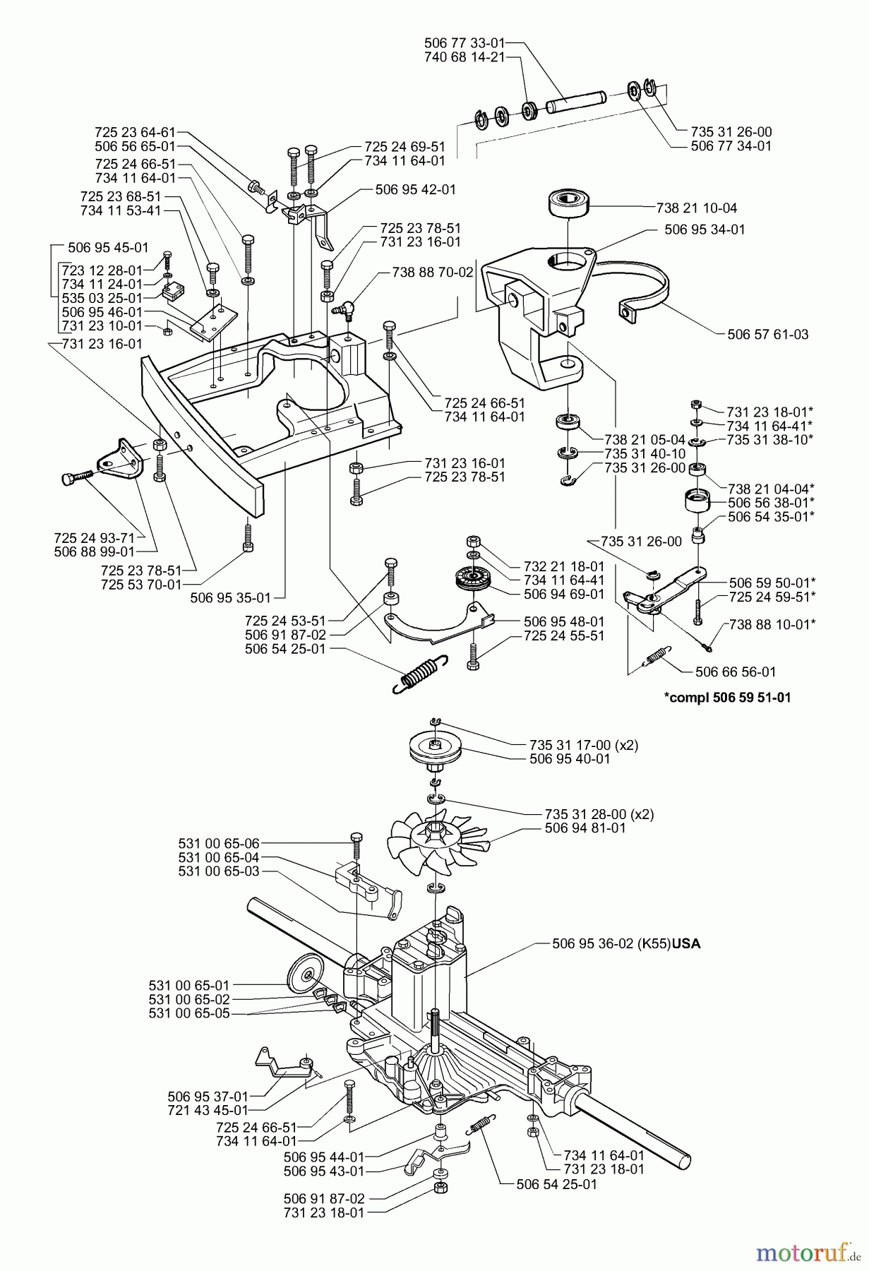 Husqvarna Reitermäher, Motor hinten Rider 16 H - Husqvarna Rear-Engine Rider (2000-02 & After) Rear Section/Hydro