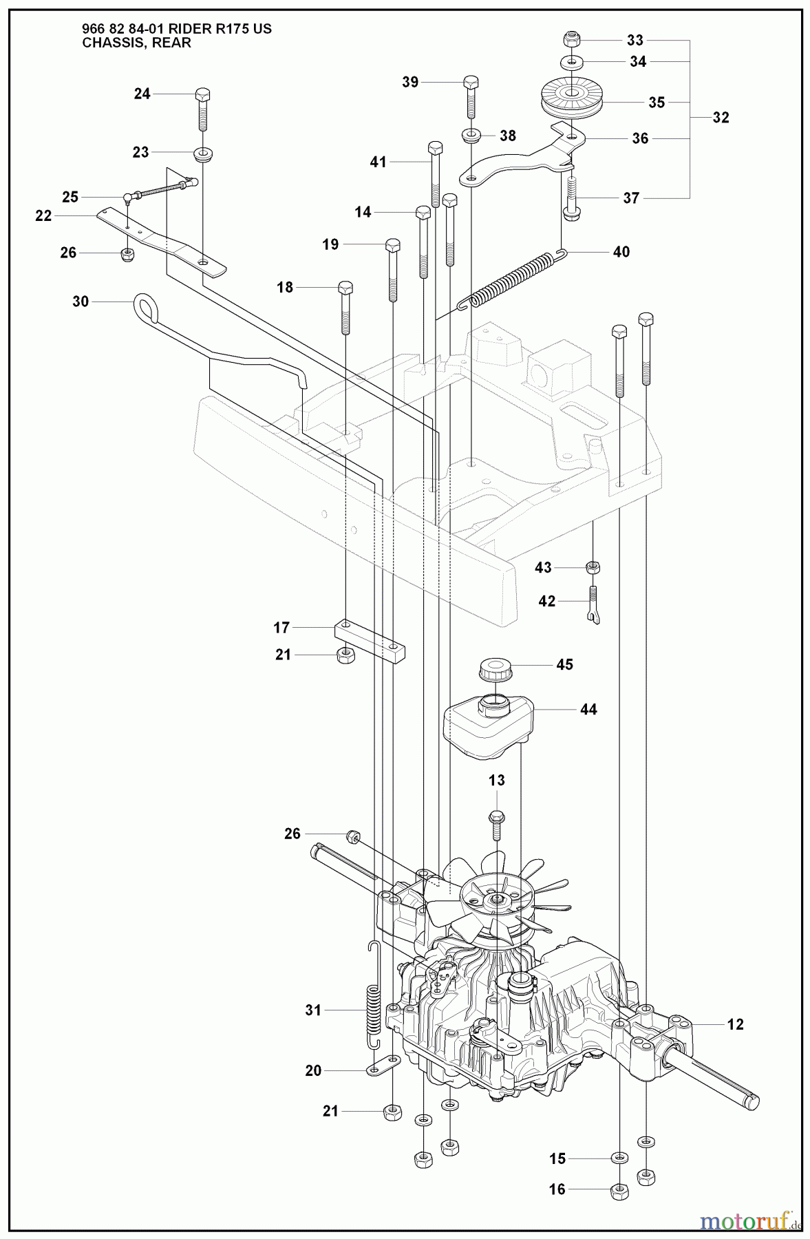 Husqvarna Reitermäher, Motor hinten Rider 175 - Husqvarna Rear-Engine Rider (2008-05 & After) Chassis, Rear (Part 2)