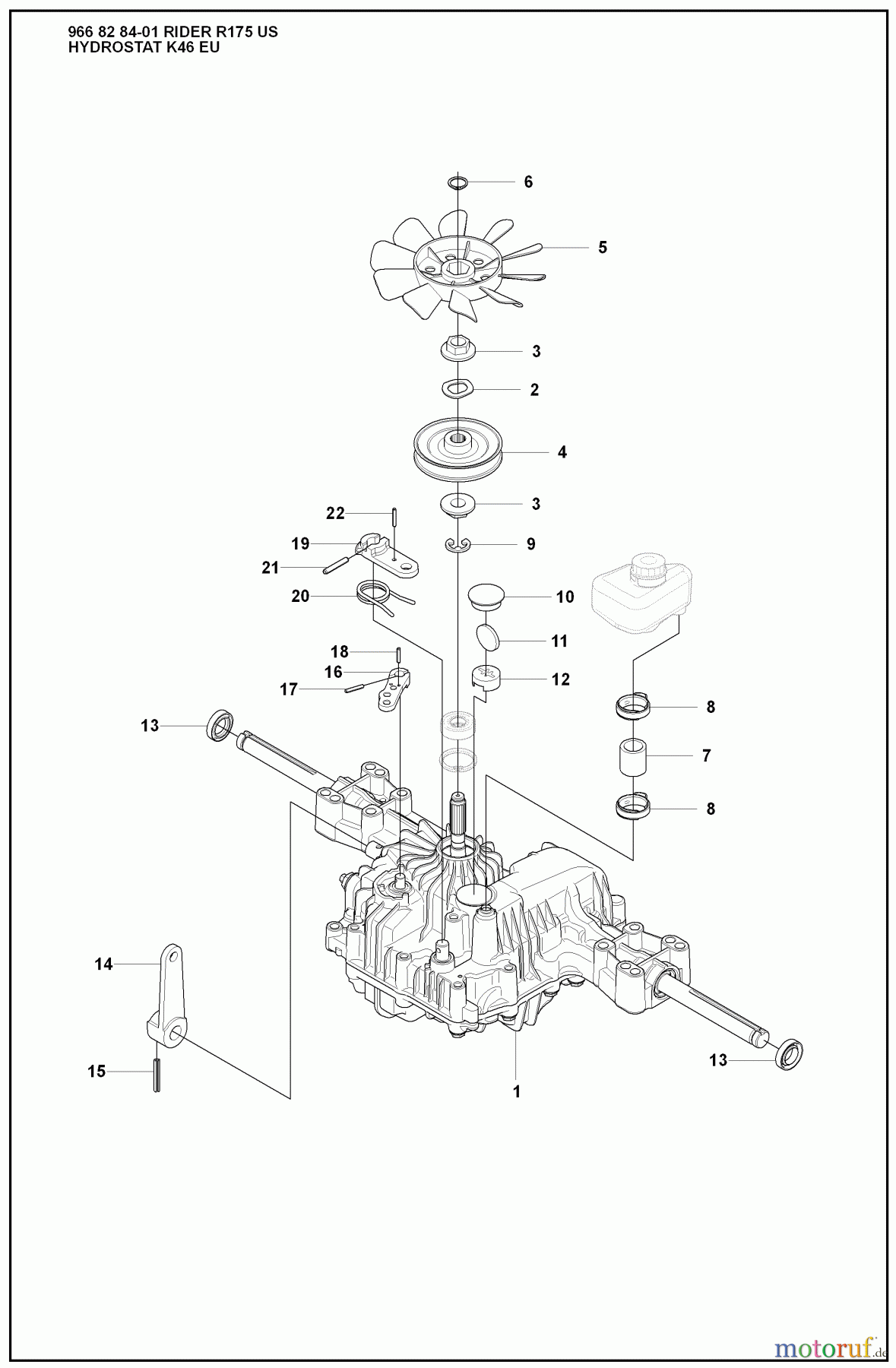 Husqvarna Reitermäher, Motor hinten Rider 175 - Husqvarna Rear-Engine Rider (2008-05 & After) Hydrostat K46 EU
