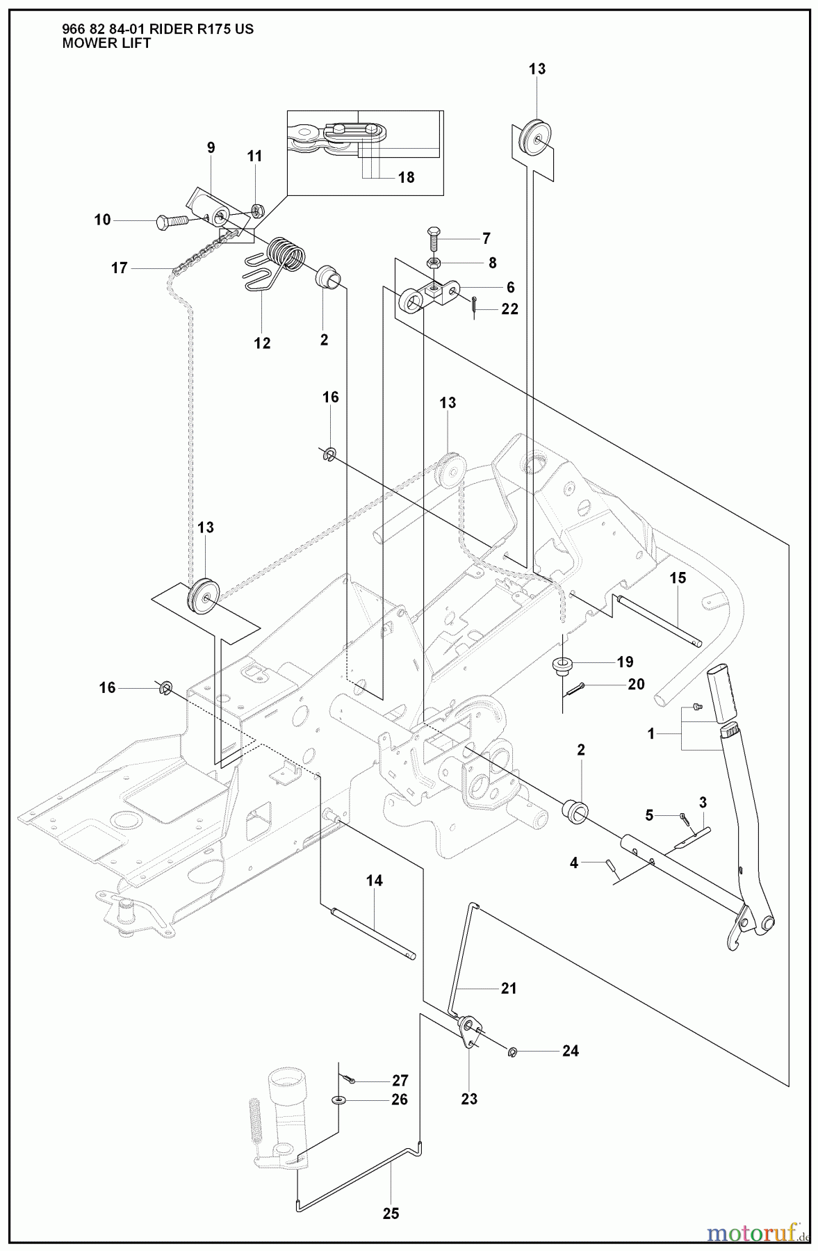 Husqvarna Reitermäher, Motor hinten Rider 175 - Husqvarna Rear-Engine Rider (2008-05 & After) Mower Lift