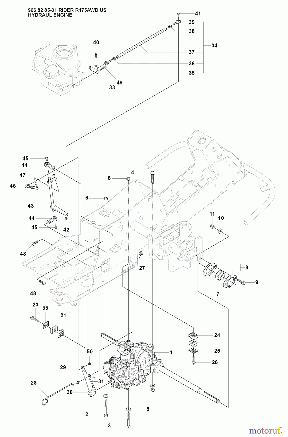 Husqvarna Reitermäher, Motor hinten Rider 175 AWD - Husqvarna Rear-Engine Rider (2008-05 & After) Hydraulic Engine (Part 1)