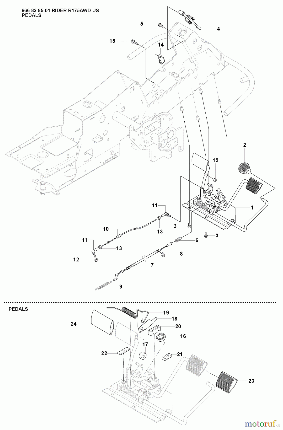  Husqvarna Reitermäher, Motor hinten Rider 175 AWD - Husqvarna Rear-Engine Rider (2008-05 & After) Pedals