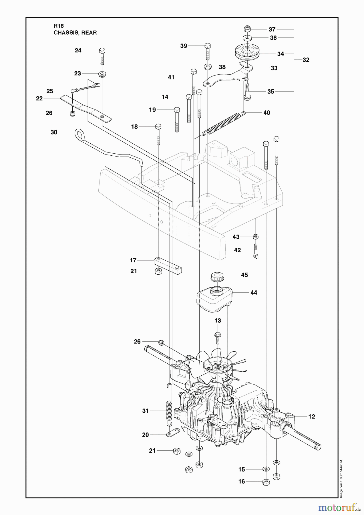 Husqvarna Reitermäher, Motor hinten Rider 18 (966414001) - Husqvarna Rear-Engine Rider (2010-03 & After) Chassis, Rear Image 2