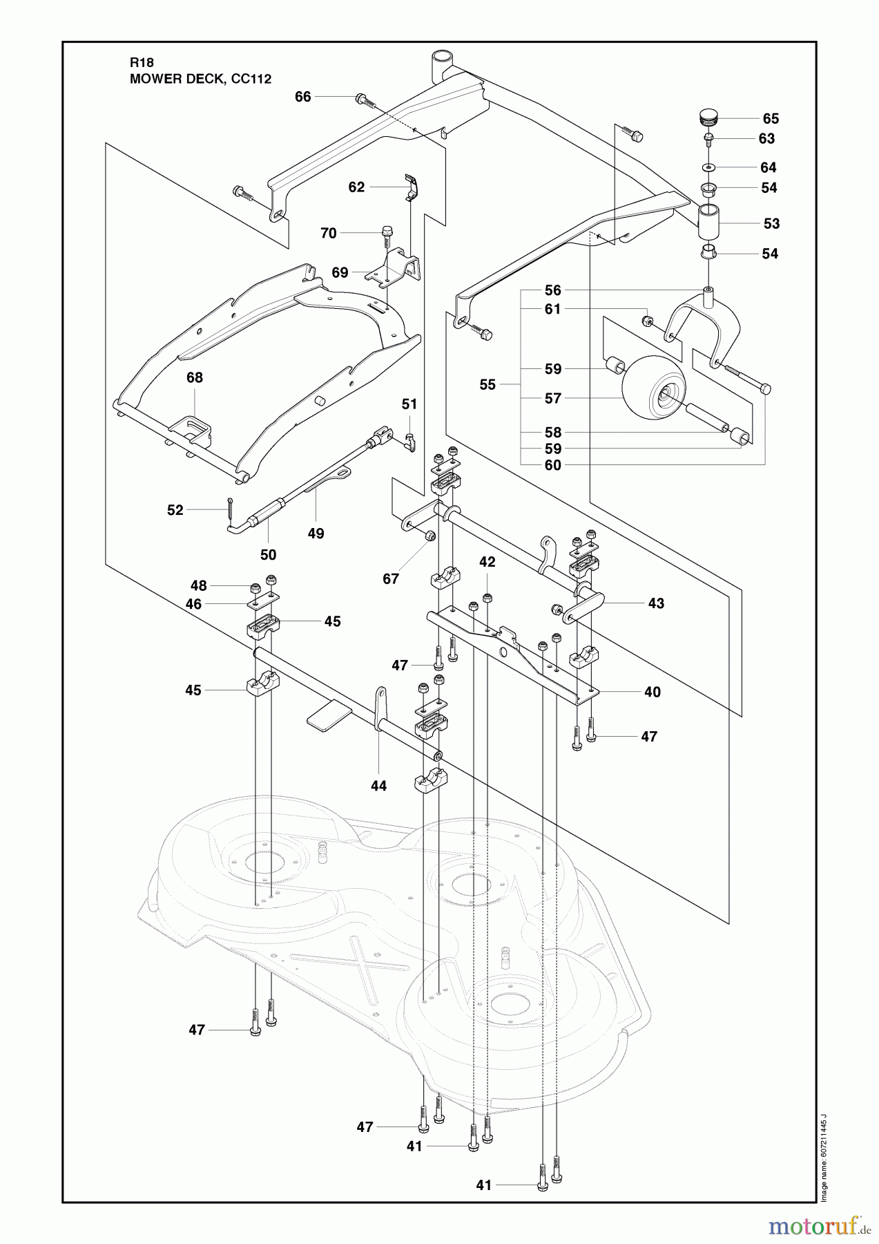 Husqvarna Reitermäher, Motor hinten Rider 18 (966414001) - Husqvarna Rear-Engine Rider (2010-03 & After) Mower Deck, CC112 Image 1
