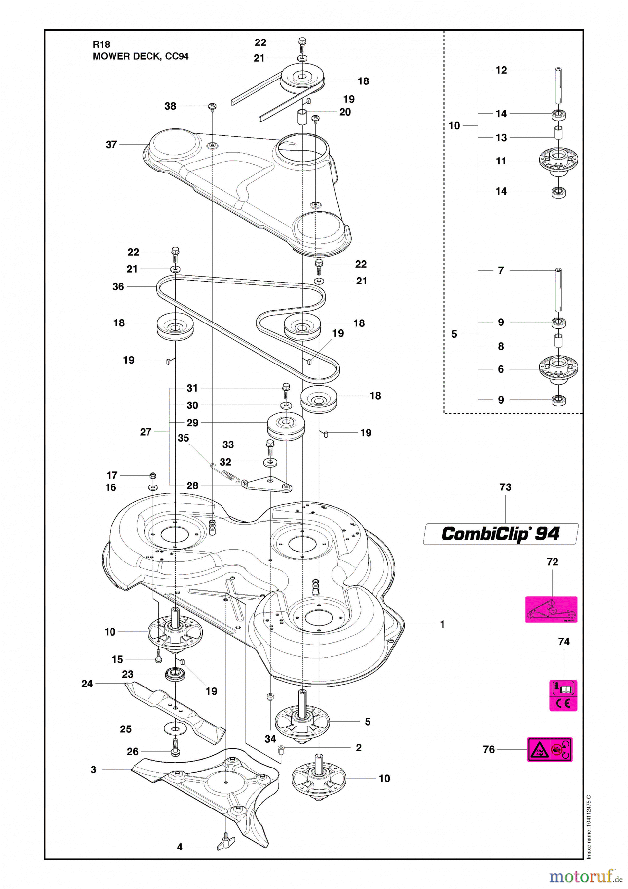 Husqvarna Reitermäher, Motor hinten Rider 18 (966414001) - Husqvarna Rear-Engine Rider (2010-03 & After) Mower Deck, CC94 Image 2