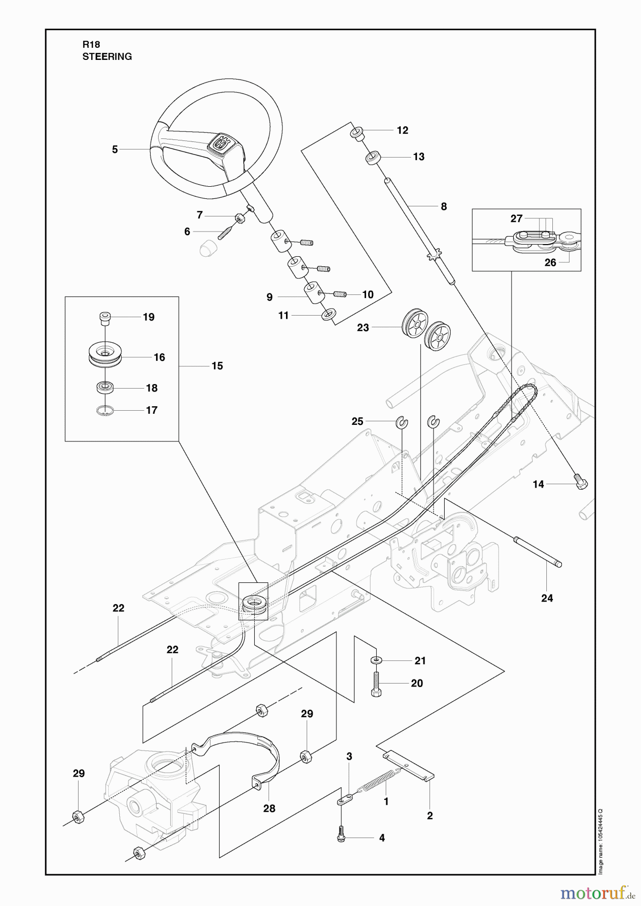 Husqvarna Reitermäher, Motor hinten Rider 18 (966414001) - Husqvarna Rear-Engine Rider (2010-03 & After) Steering