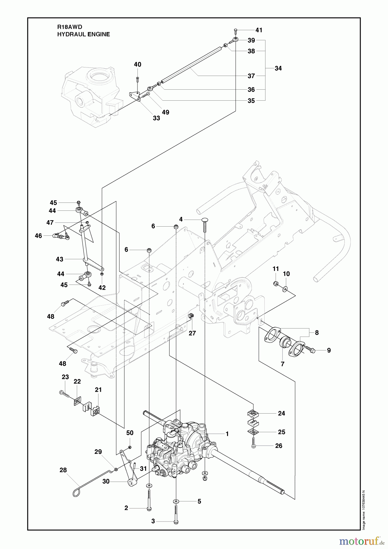 Husqvarna Reitermäher, Motor hinten Rider 18 AWD (966414101) - Husqvarna Rear-Engine Rider (2010-03 & After) Hydraul Engine Image 1
