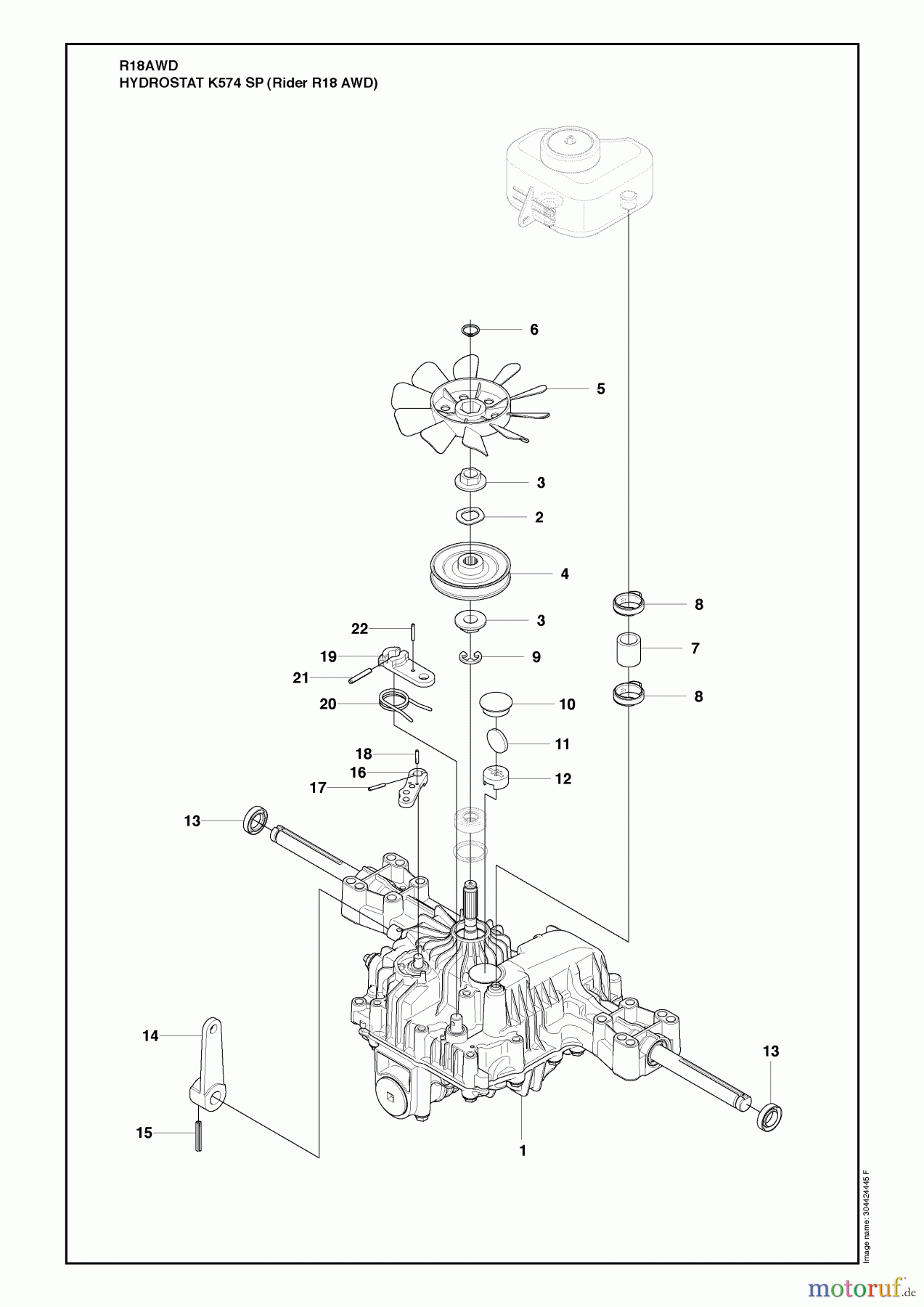 Husqvarna Reitermäher, Motor hinten Rider 18 AWD (966414101) - Husqvarna Rear-Engine Rider (2010-03 & After) Hydrostat K574 SP (Rider R18 AWD)