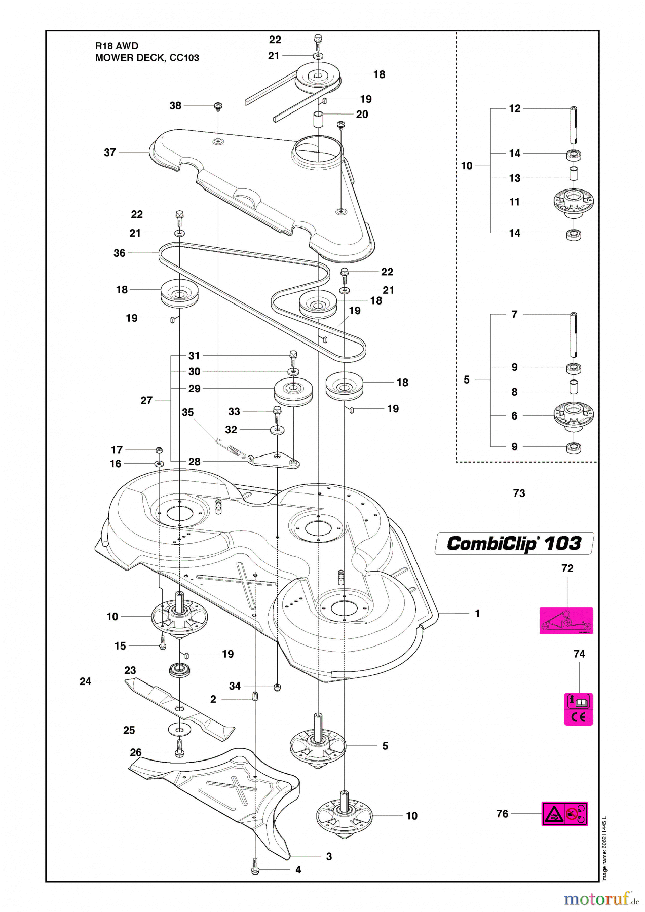  Husqvarna Reitermäher, Motor hinten Rider 18 AWD (966414101) - Husqvarna Rear-Engine Rider (2010-03 & After) Mower Deck, CC103 Image 2