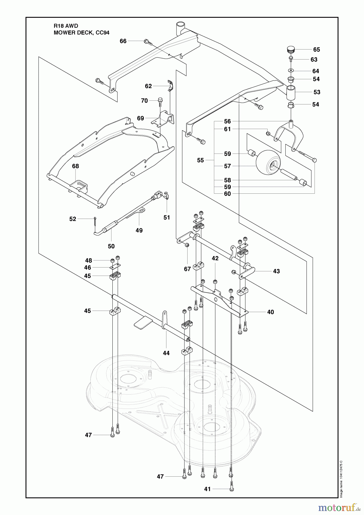  Husqvarna Reitermäher, Motor hinten Rider 18 AWD (966414101) - Husqvarna Rear-Engine Rider (2010-03 & After) Mower Deck, CC94 Image 1