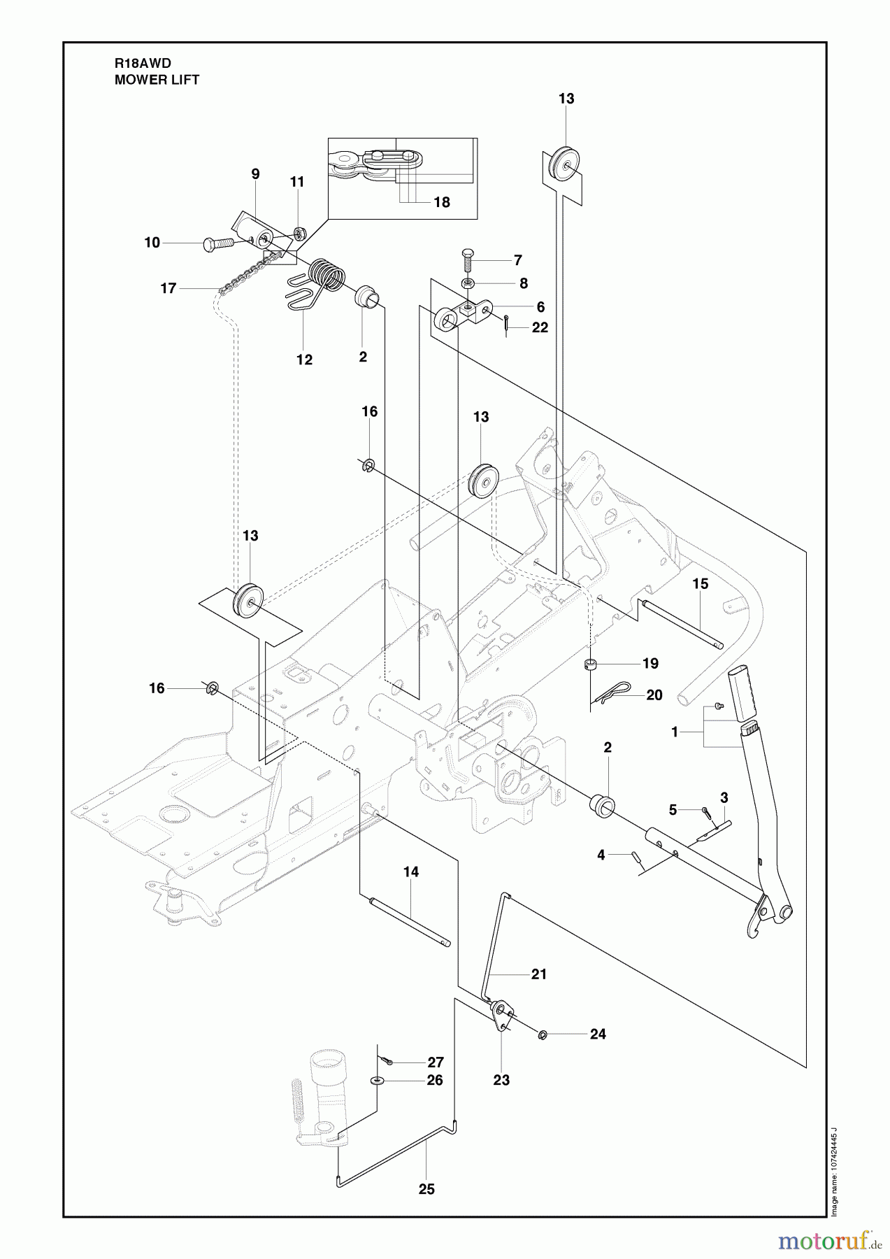 Husqvarna Reitermäher, Motor hinten Rider 18 AWD (966414101) - Husqvarna Rear-Engine Rider (2010-03 & After) Mower Lift