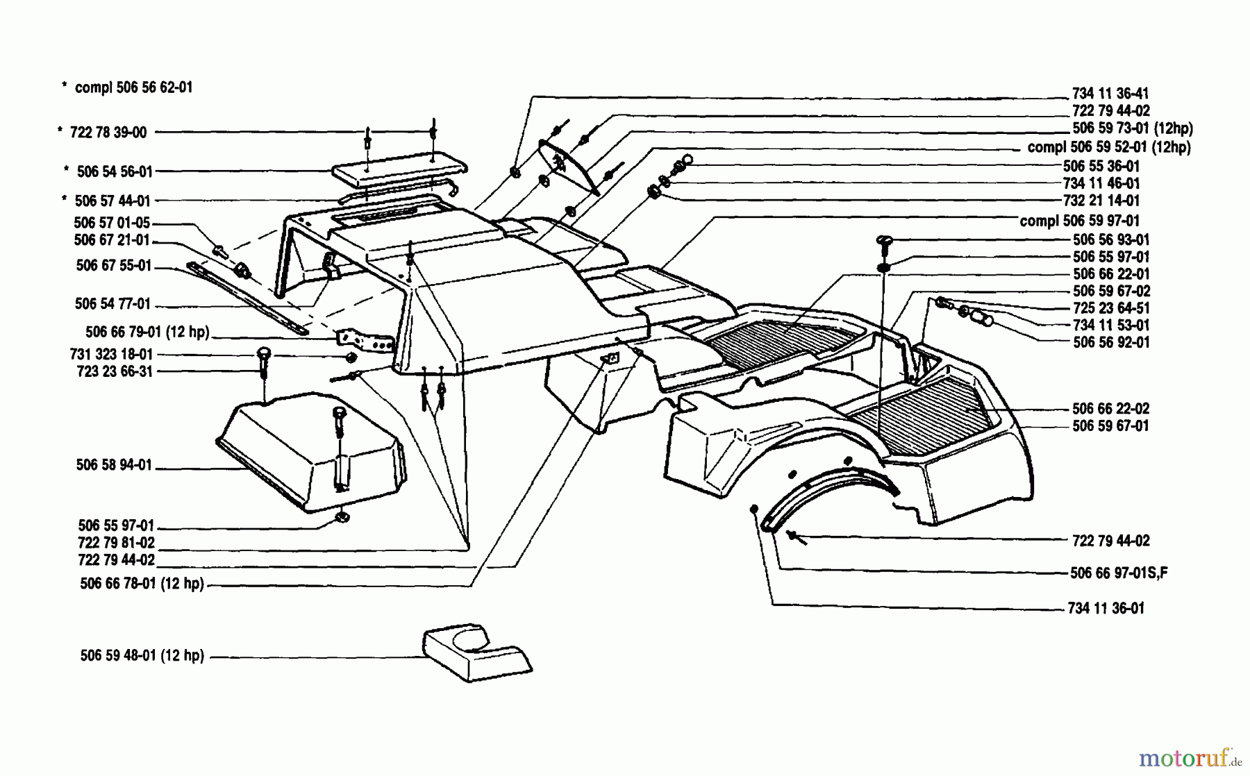 Husqvarna Reitermäher, Motor hinten Rider 850 8 - Husqvarna Swedish Rider (1989-02 to 1990-01) Lower Body Assembly