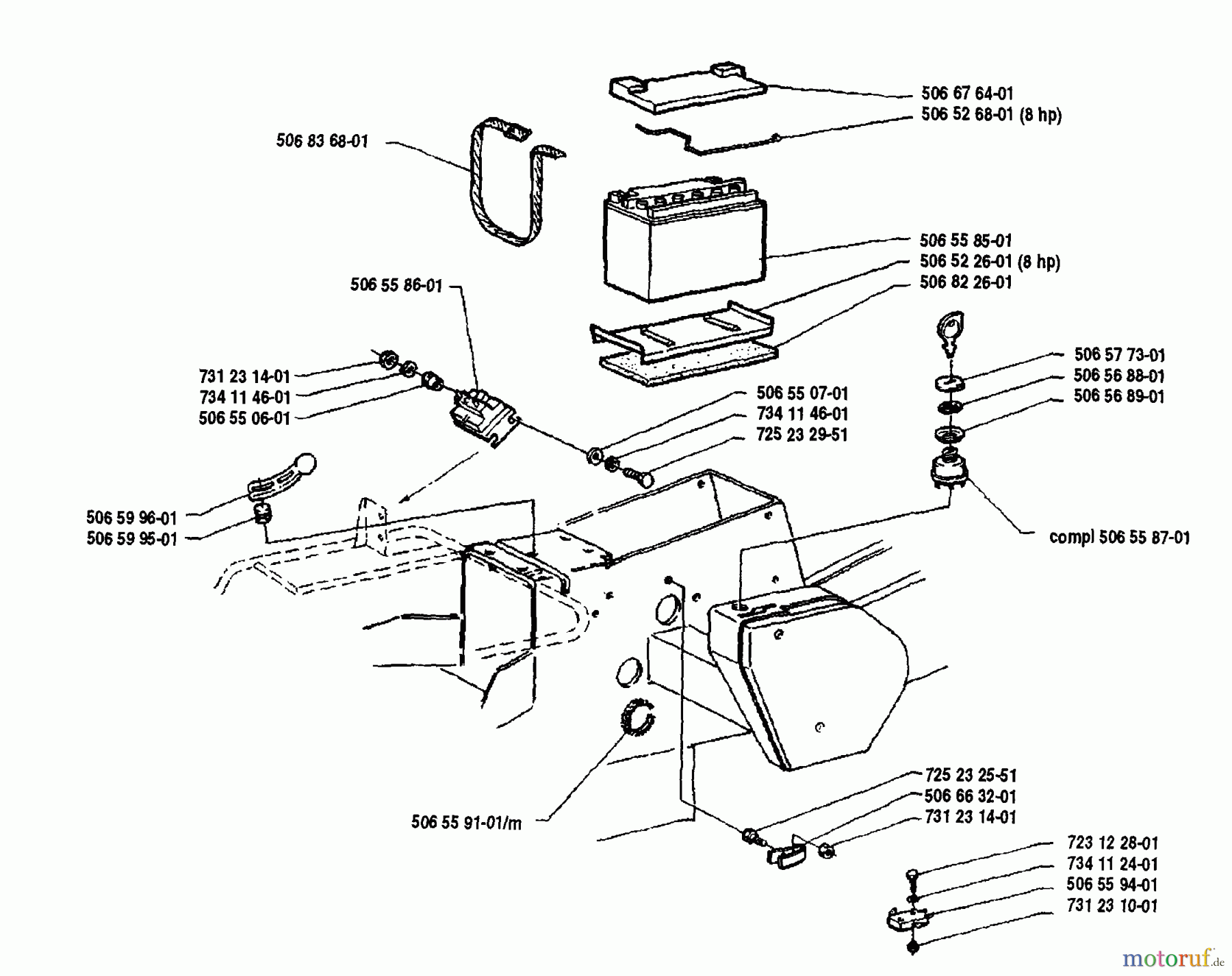 Husqvarna Reitermäher, Motor hinten Rider 850 8 - Husqvarna Swedish Rider (1990-02 & After) Battery Housing