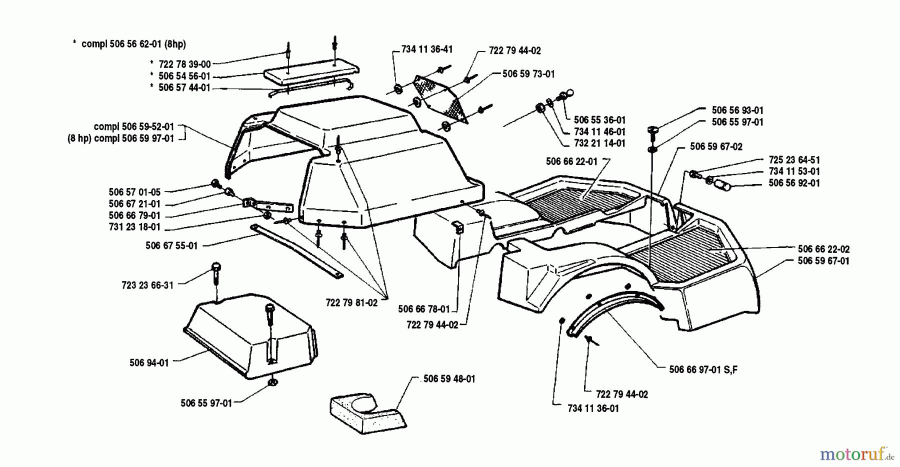 Husqvarna Reitermäher, Motor hinten Rider 850 12 - Husqvarna Swedish Rider (1990-02 to 1990-12) Upper Deck Assembly