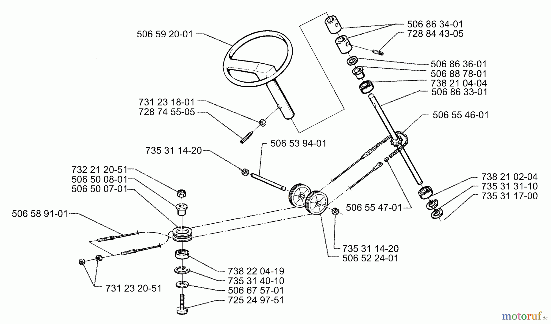 Husqvarna Reitermäher, Motor hinten Rider 970 - Husqvarna Swedish Rider (1997-04 to 1997-12) Steering Assembly