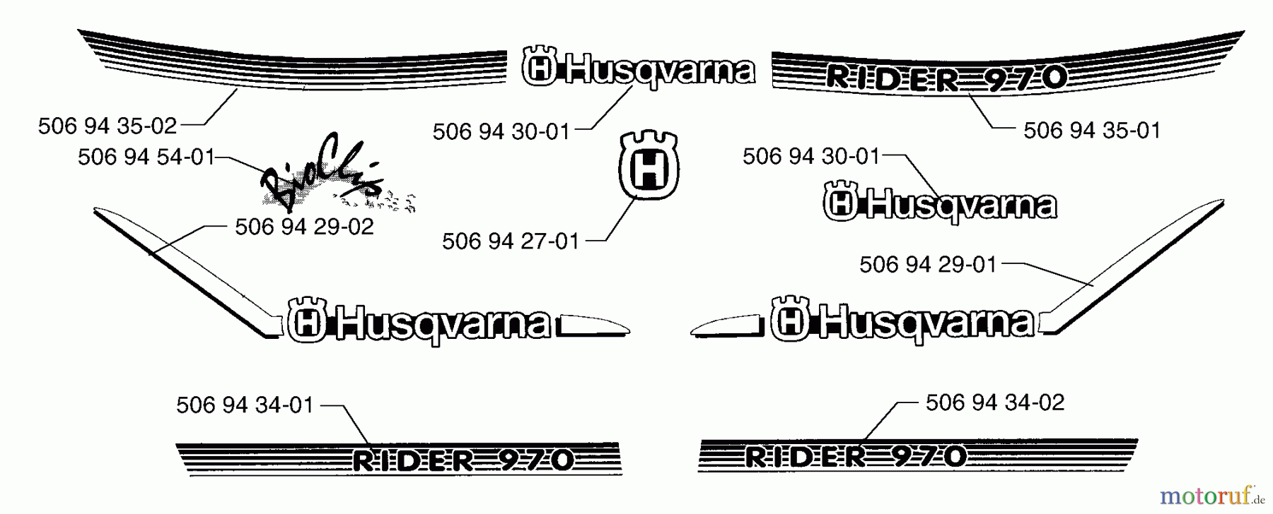 Husqvarna Reitermäher, Motor hinten Rider 970 - Husqvarna Swedish Rider (1998-01 & After) Decals
