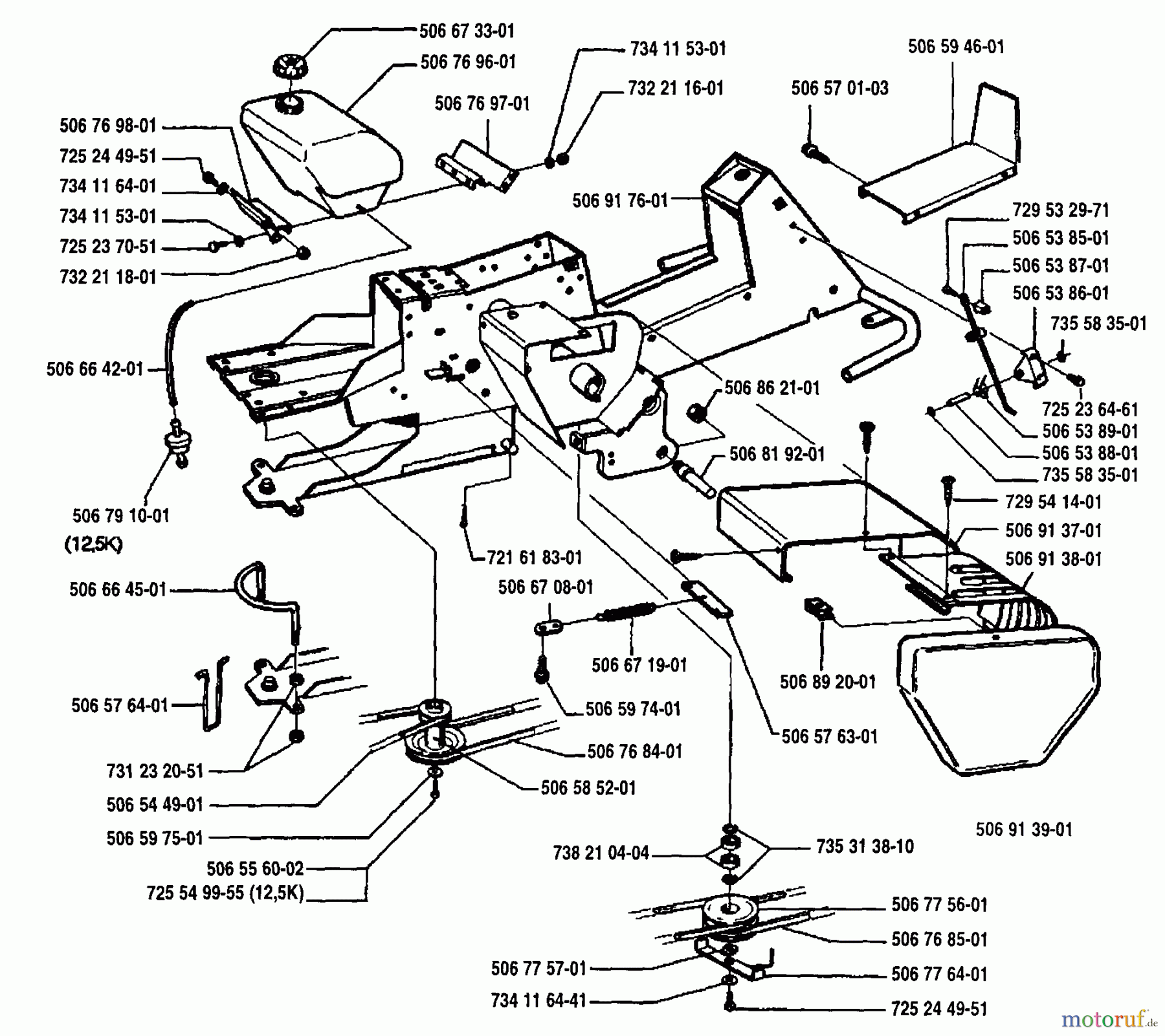 Husqvarna Reitermäher, Motor hinten Rider 970 12 S - Husqvarna Swedish Rider (1994-03 & After) Frame Assembly