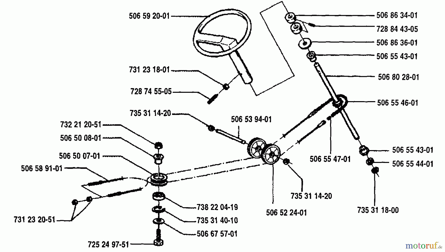 Husqvarna Reitermäher, Motor hinten Rider 970 12 S - Husqvarna Swedish Rider (1994-03 & After) Steering Assembly