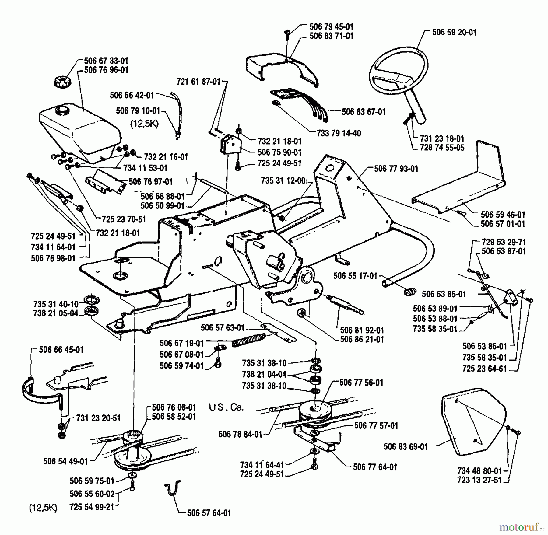 Husqvarna Reitermäher, Motor hinten Rider 970 12 S - Husqvarna Swedish Rider (1992-03 to 1993-04) Frame & Pulley Assembly