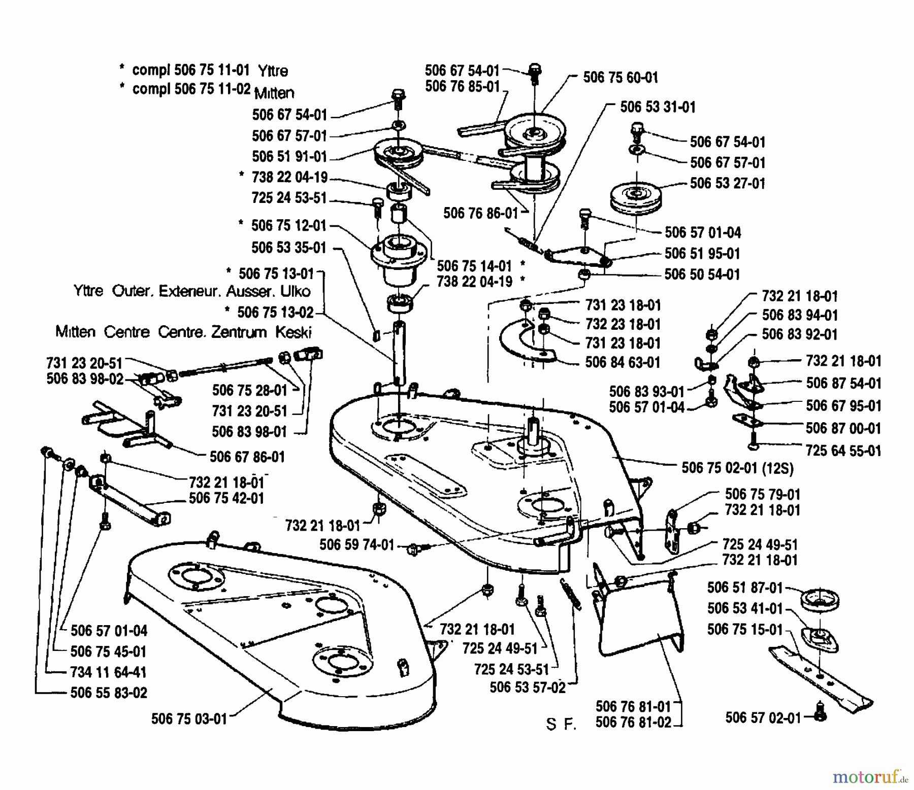Husqvarna Reitermäher, Motor hinten Rider 970 125 - Husqvarna Swedish Rider (1992-03 & After) Mower Deck Assembly