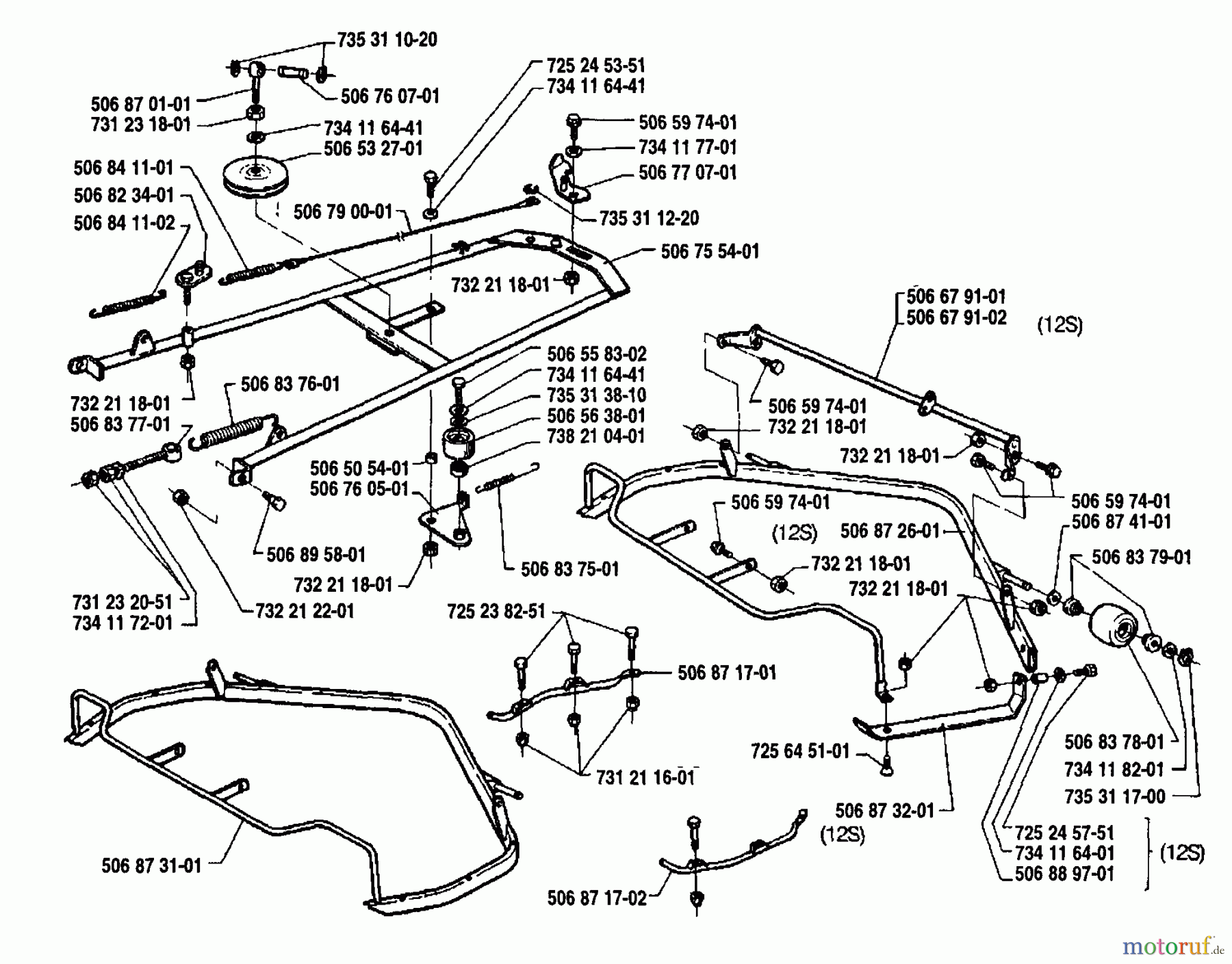  Husqvarna Reitermäher, Motor hinten Rider 970 12 - Husqvarna Swedish Rider (1992-03 to 1993-04) Mower Frame Assembly