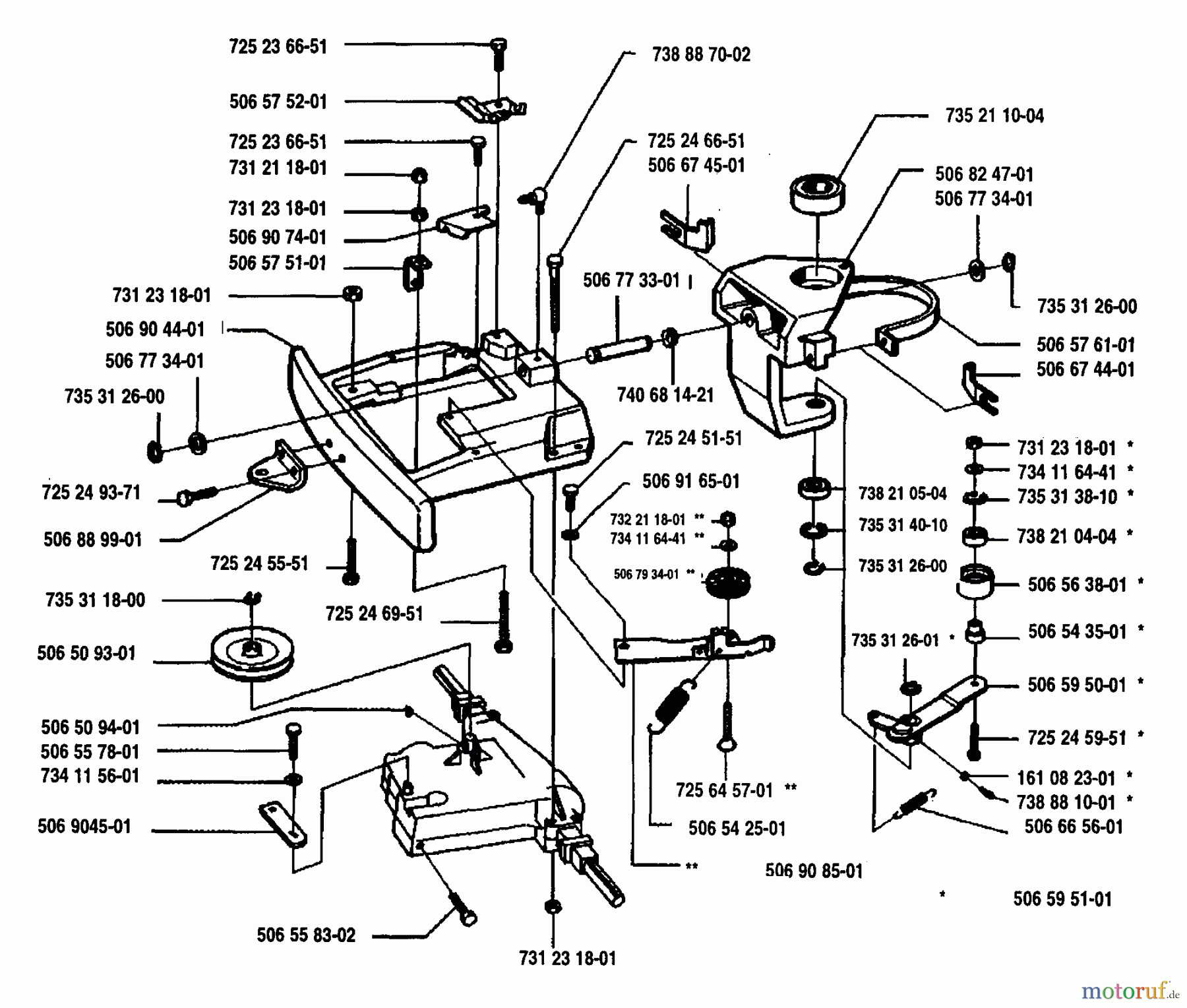 Husqvarna Reitermäher, Motor hinten Rider 970 12 - Husqvarna Swedish Rider (1993-05 to 1994-02) Belt Tensioner Assembly