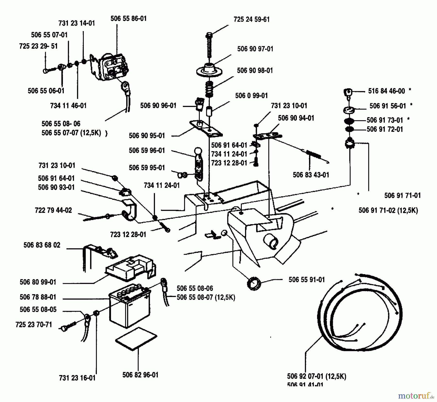Husqvarna Reitermäher, Motor hinten Rider 970 12 - Husqvarna Swedish Rider (1993-05 to 1994-02) Electrical Components