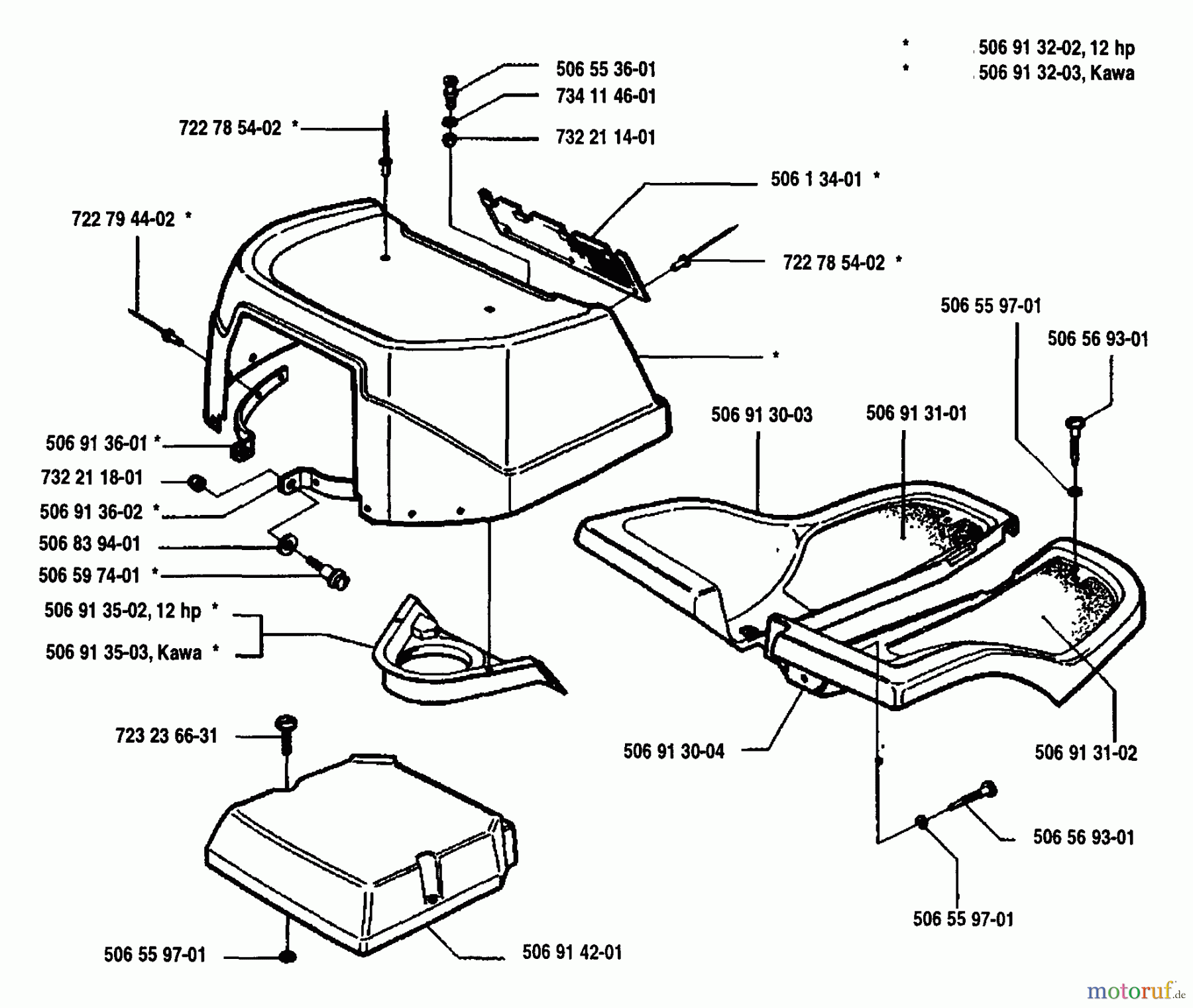 Husqvarna Reitermäher, Motor hinten Rider 970 12 - Husqvarna Swedish Rider (1993-05 to 1994-02) Engine Cover Assembly