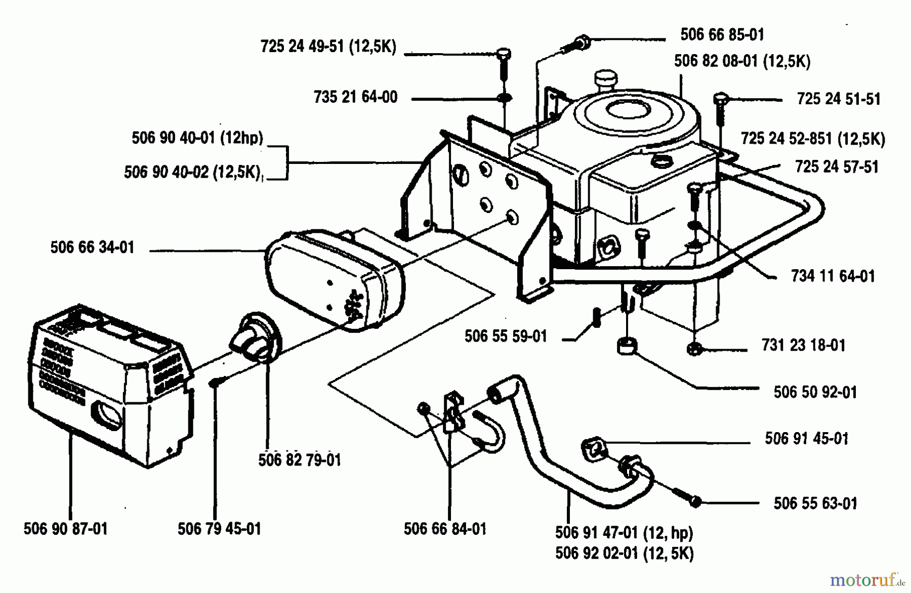 Husqvarna Reitermäher, Motor hinten Rider 970 12 - Husqvarna Swedish Rider (1993-05 to 1994-02) Muffler And Engine Housing