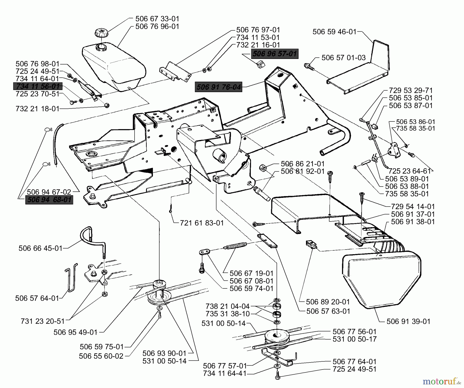Husqvarna Reitermäher, Motor hinten Rider 970 H-15 - Husqvarna Swedish Rider (1998-01 & After) Chassis